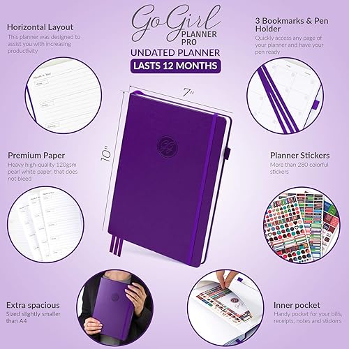 Miniatura 2 de GoGirl Planner Pro Agenda semanal y organizador con diseño horizontal + páginas de seguimiento de presupuestos y gastos, diario de objetivos, sin