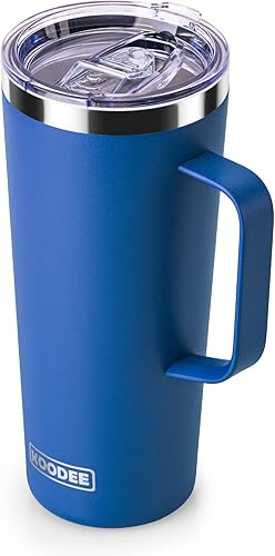 koodee Taza de café con asa, taza de viaje de café aislada de 24 onzas con asa, taza de café de acero inoxidable al vacío para acampar (azul marino)