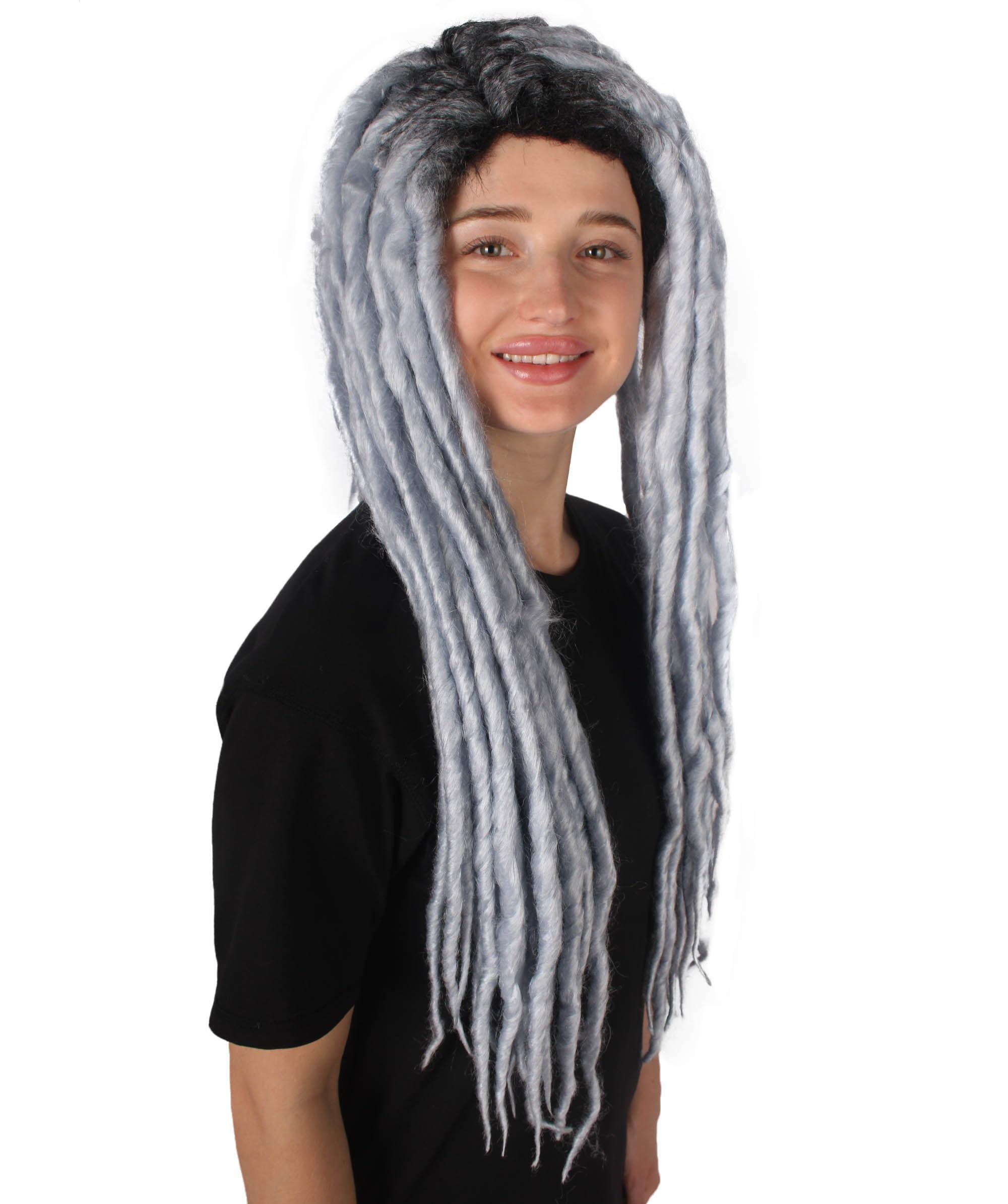 HPO Adult Women Long Dreadlock Wig, Dark Grey Halloween Cosplay, Breathable Capless, Flame-Retardant Wig - Image 3