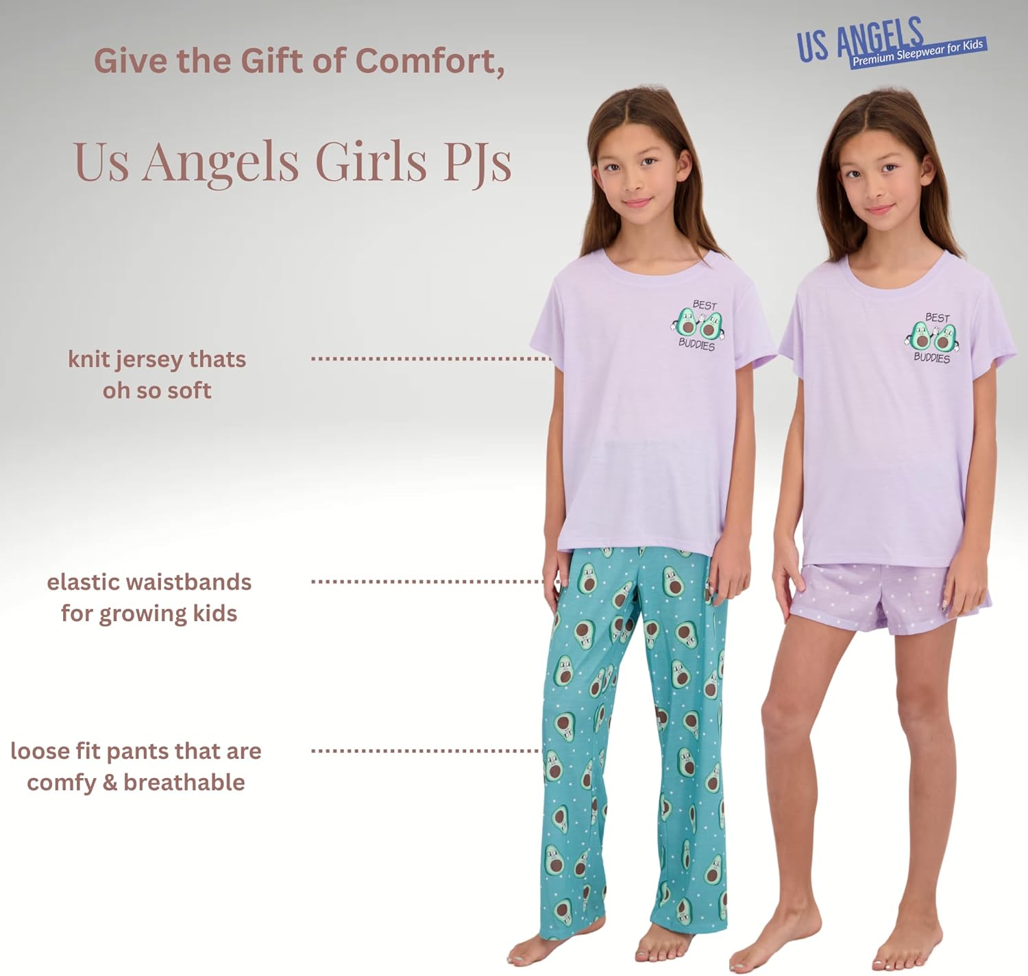 US Angels Girls Pajamas Set - 3-Piece PJs Set, Tee, Pants & Shorts, Soft Girls’ Sleepwear, Teen Kids Pajamas, Sizes 5-16 - Image 4