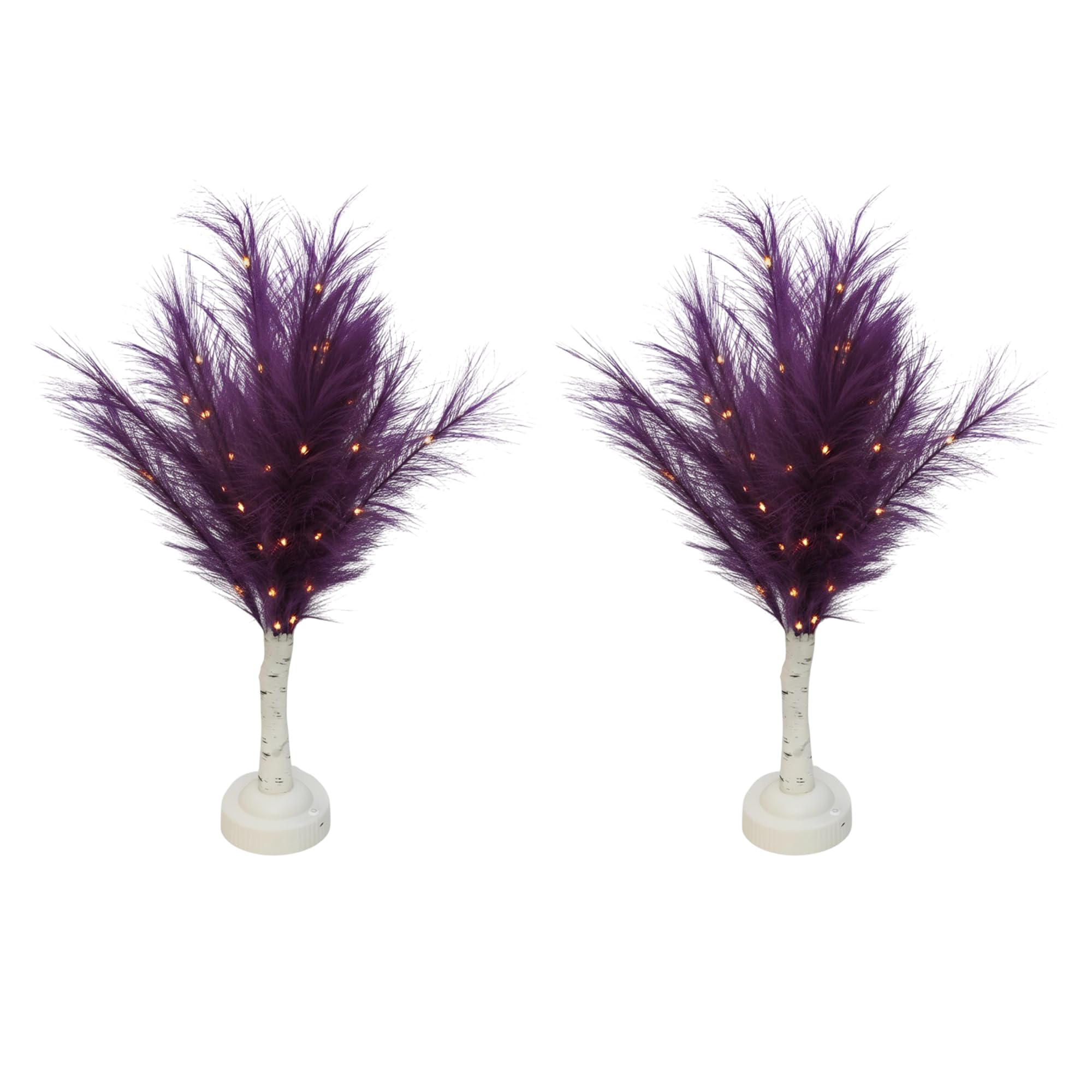 SHATCHI 2Pcs - 70cm Purple Feather Tree Table Lamp Warm White LEDs Lighted Pampas Tree – Battery-Operated Decorative Night Light for Christmas, Home, Events, Holiday Decorations