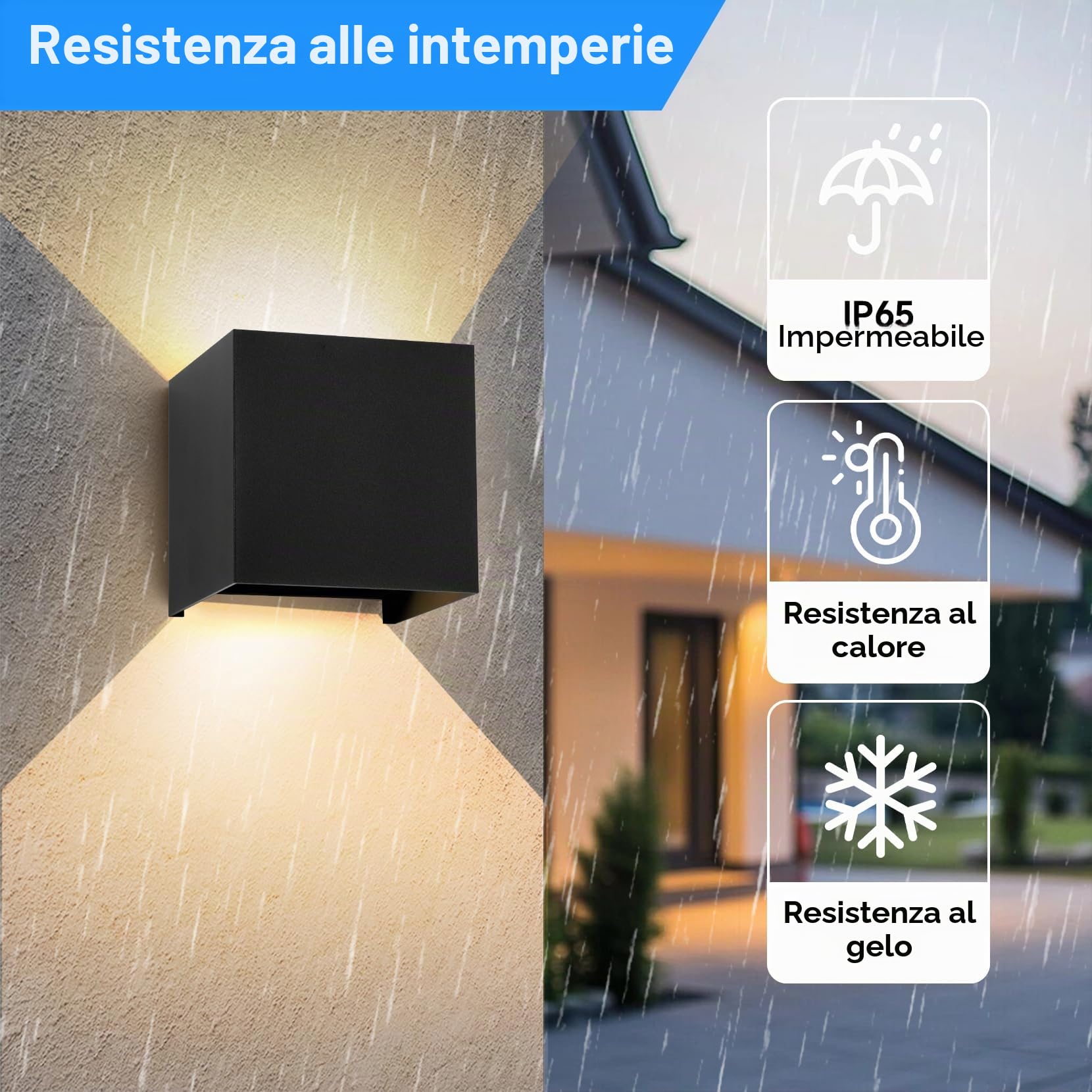 Applique da Parete Cubo 15W LED Nero 11cm | 4 pezzi, 3 colori regolabili, IP65 impermeabile, fascio luce 0-120°, interno ed esterno, design quadrato moderno