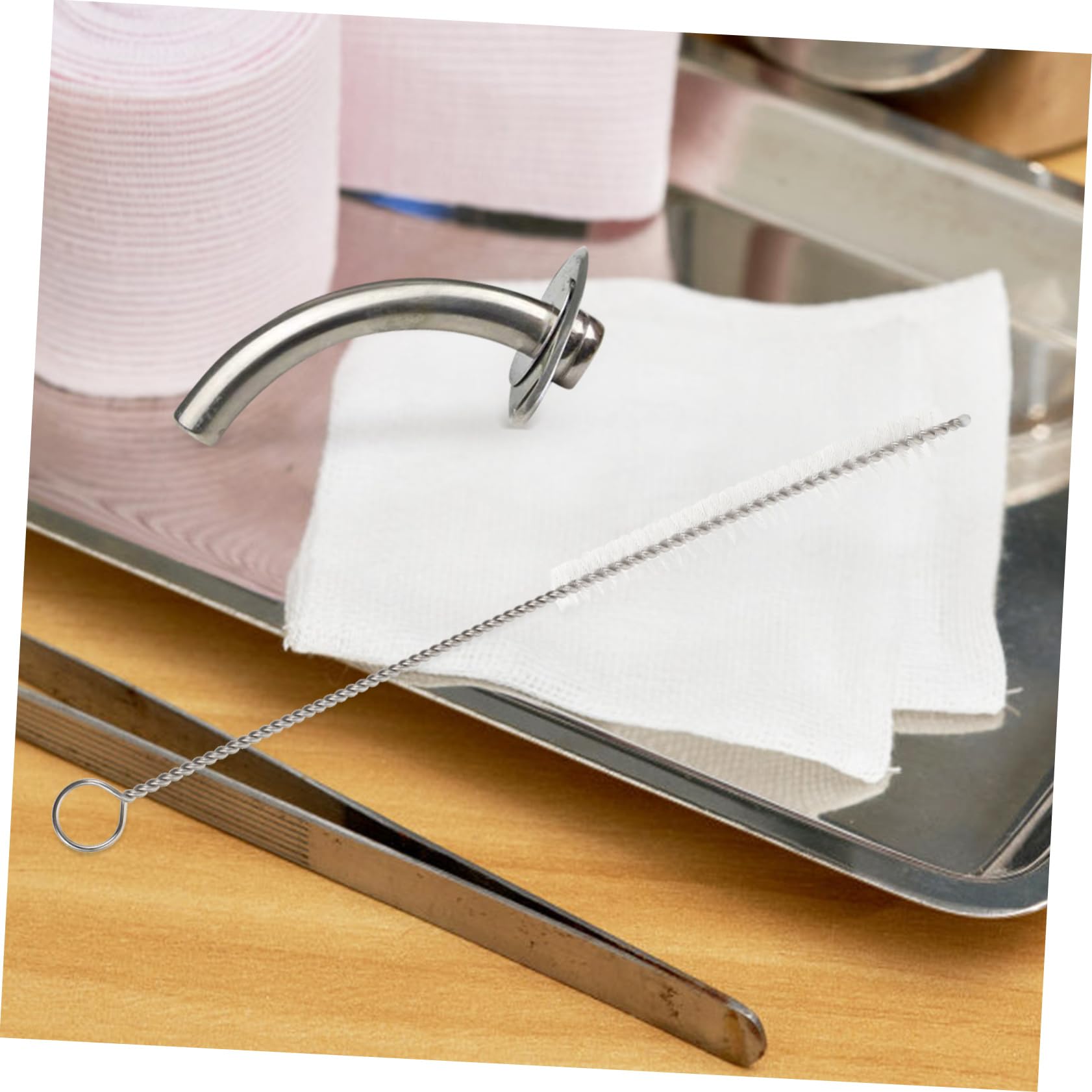 FOMIYES 15 Pcs Gas Cutting Tube Cleaning Brush Jade Brush Cleaner Cleaning Accessories Drinking Straws Long Brushes Straw Cleaning Brush Stainless Steel Multifunction Bottom Plate White