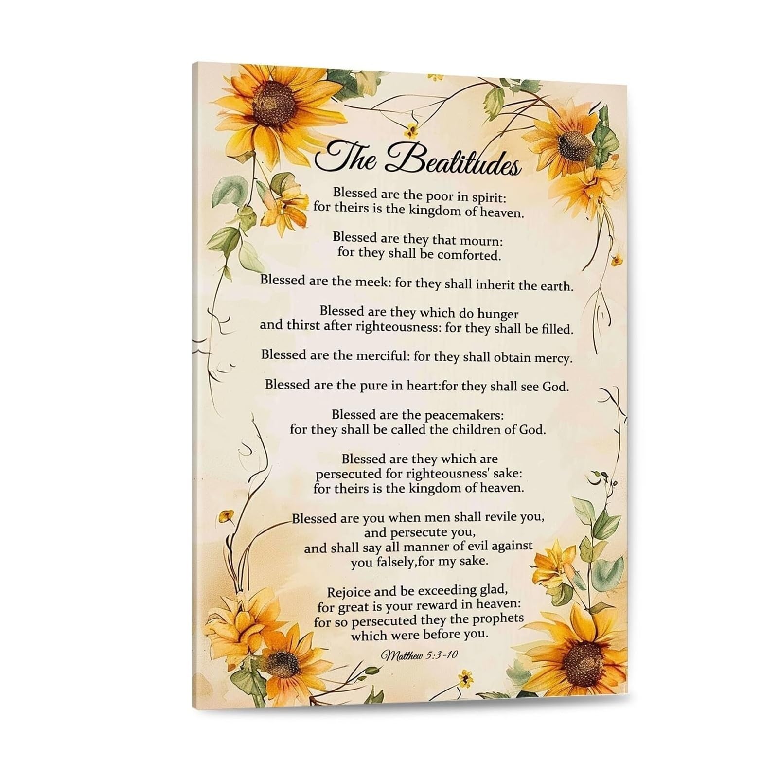 EKFBQBGW Sermon on the Poster The Eight Beatitudes Canvas Print Matthew 5 Bible Verse Vintage Religious Wall-Art Decor Framed,12x18inch(30x45cm)