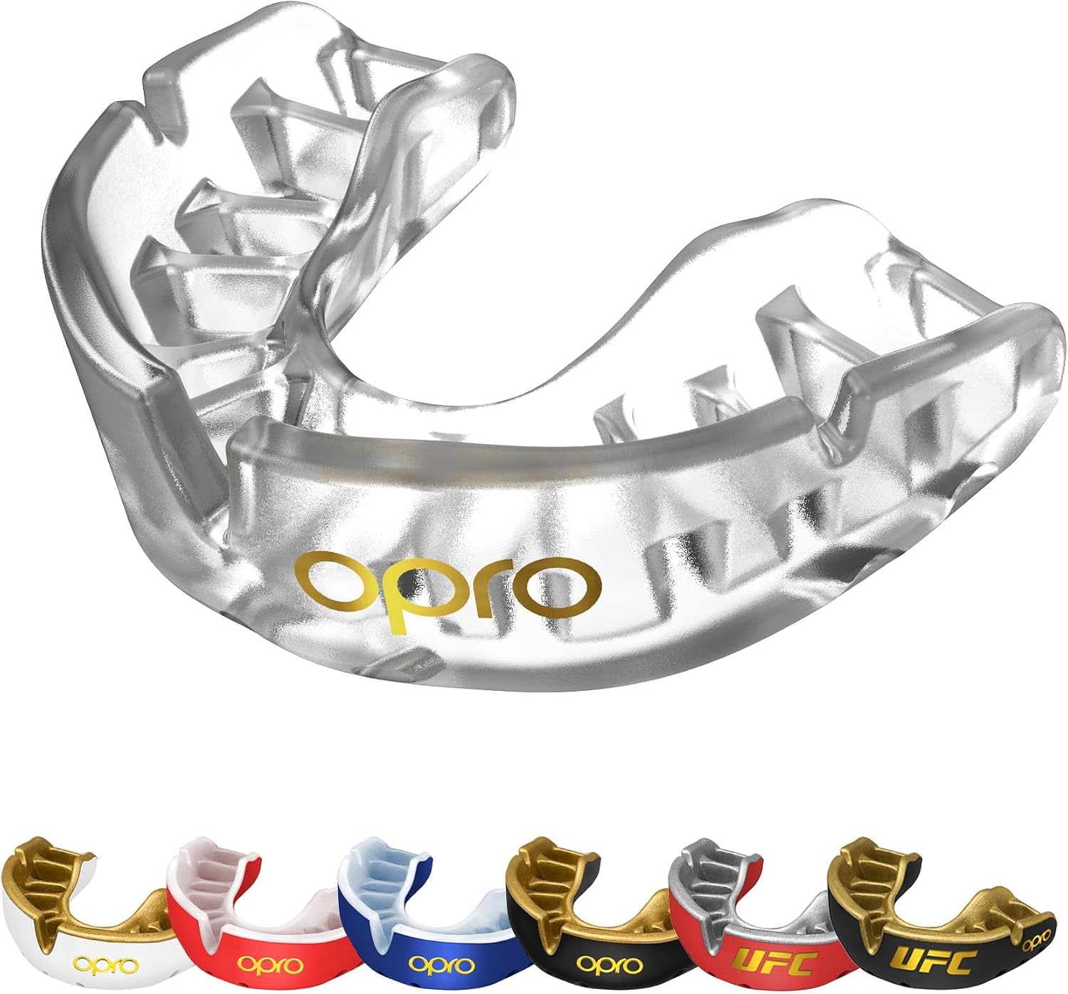 OPRO Gold Level Mouth Guard – Moldable Mouthguard with Superior Comfort, Fit, and Multi-Layer Protection for Boxing, MMA, BJJ, & Football Mouthpiece – Includes Mouth Guard Case (Junior, Clear)
