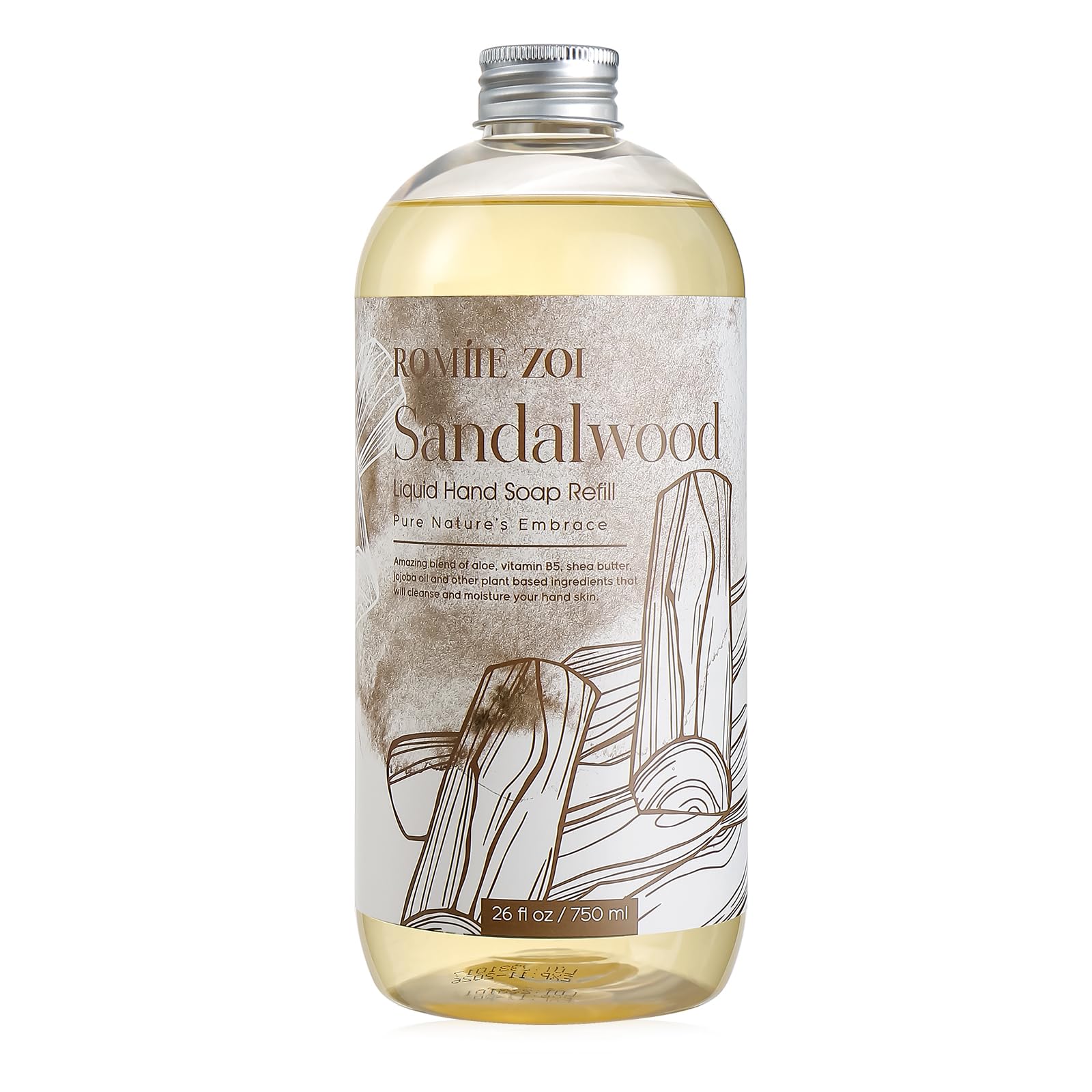 ROMIIE ZOI Liquid Hand Soap Refill, Sandalwood, Gentle & Moisturizing Formula, 750 ML/ 26 FL OZ