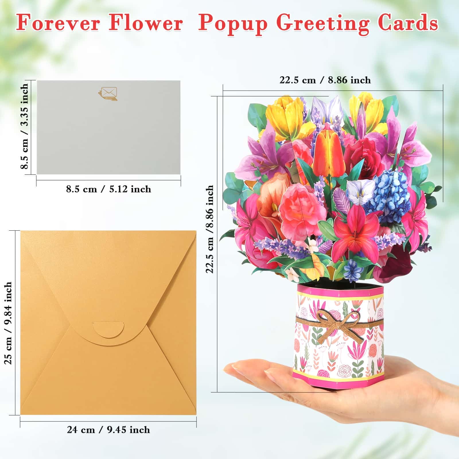 Tidponra Tarjeta de ramo emergente, tarjeta de felicitación de papel de flores 3D para mujer, papel artístico de lirio rosa, para cumpleaños y varias ocasiones, incluye sobre y tarjeta de notas
