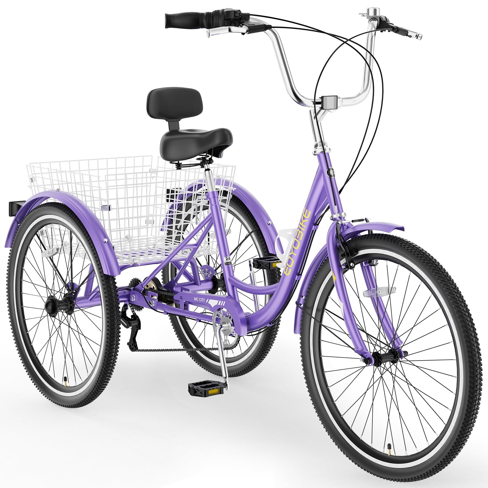 Adult Tricycle, 7 Speed Adult Trike, 20/24/26 inch 3 Wheel Bike with Basket