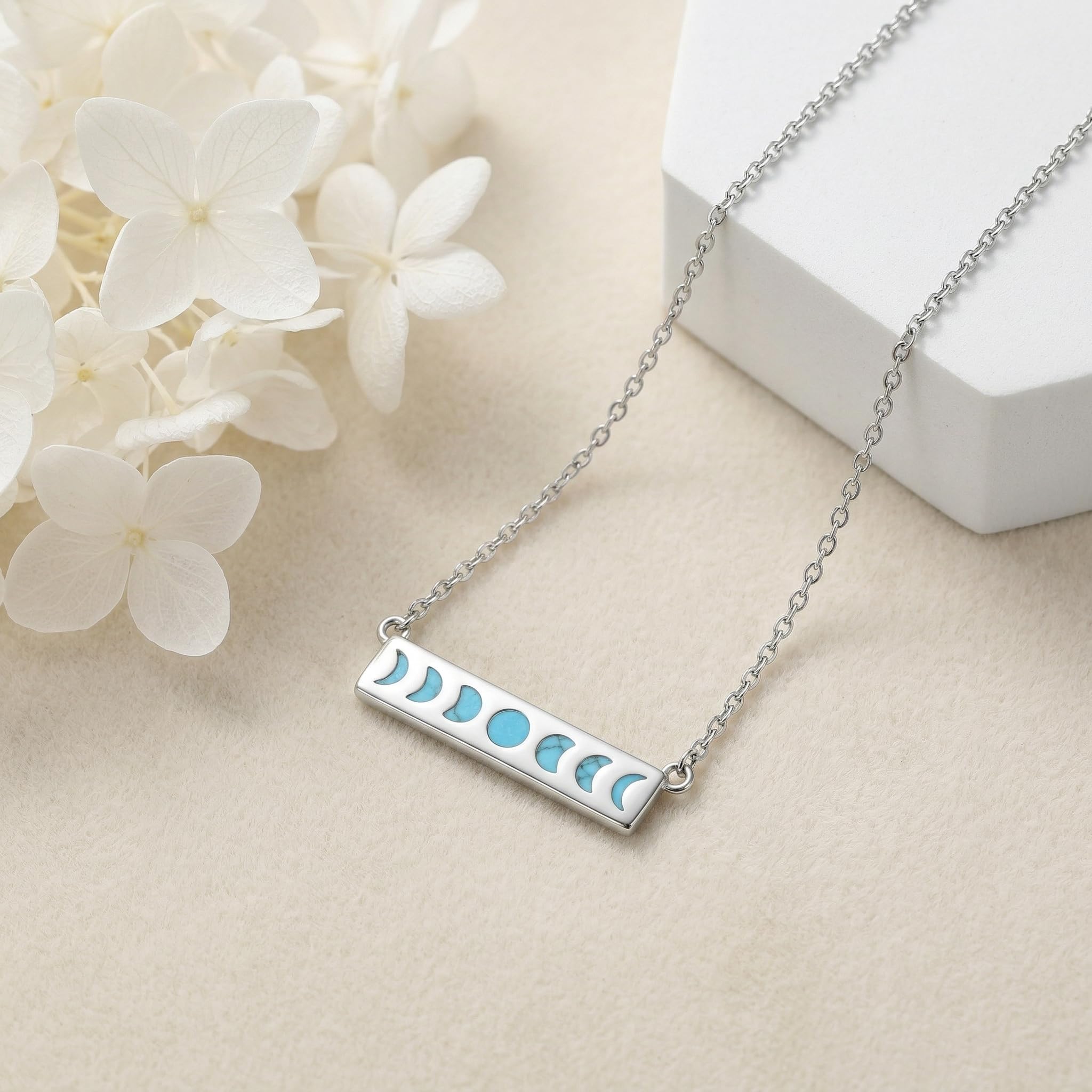 Collier phases de la lune en argent sterling 925 avec pendentif turquoise - Bijou gothique - Cadeau pour femme