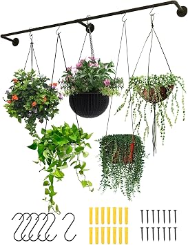 Hanging Planters for Indoor Plants, Plant Hanger Indoor, Wall Hanging Plant Holder, Indoor Herb Garden, Window Plant Shelves Black Metal RodPot &Plant Not Included