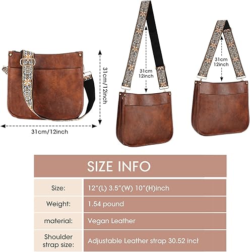 Miniatura 6 de KlaOYer 2 bolsas de correa ajustables, bolsos cruzados para mujer, bolso con correa de guitarra, bolsos veganos, bolsa de hombro suave para mujer