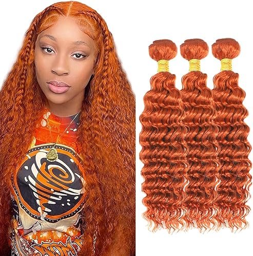 #350 Orange Bundles Deep Wave Bundles Human Hair 30 32 34 Inch Unprocessed Brazi