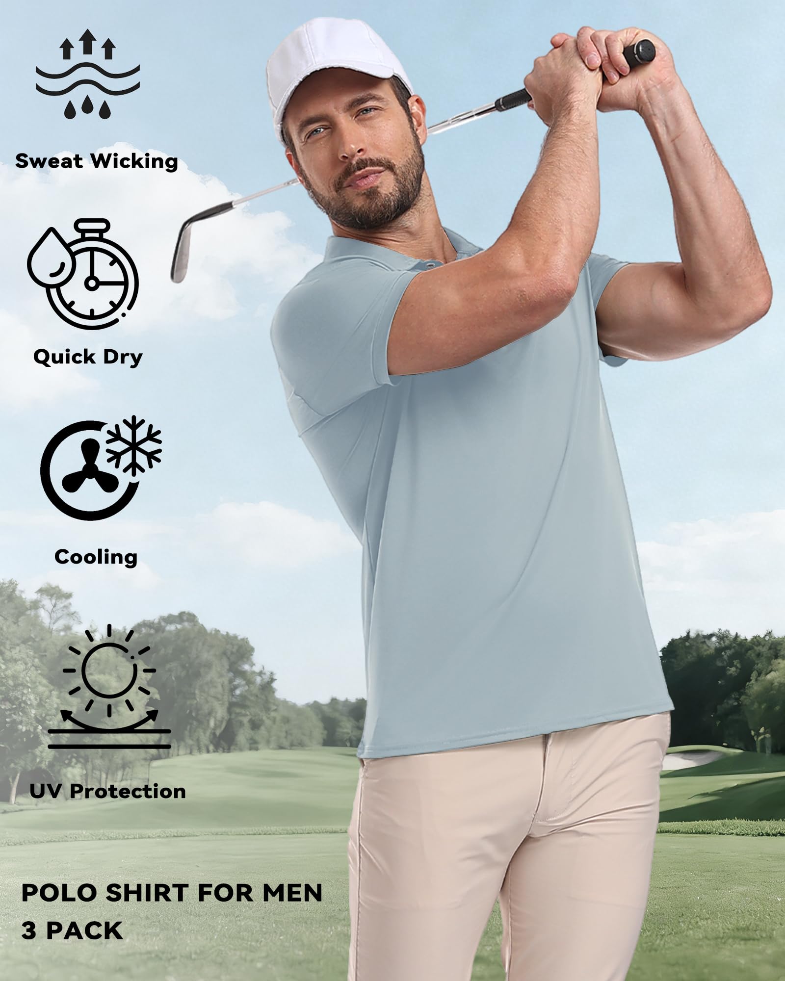 KUYIGO 3 Pack Mens Polo Shirts Short Sleeve Moisture Wicking Quick Dry Performance Summer Casual Athletic Golf Shirt - 5