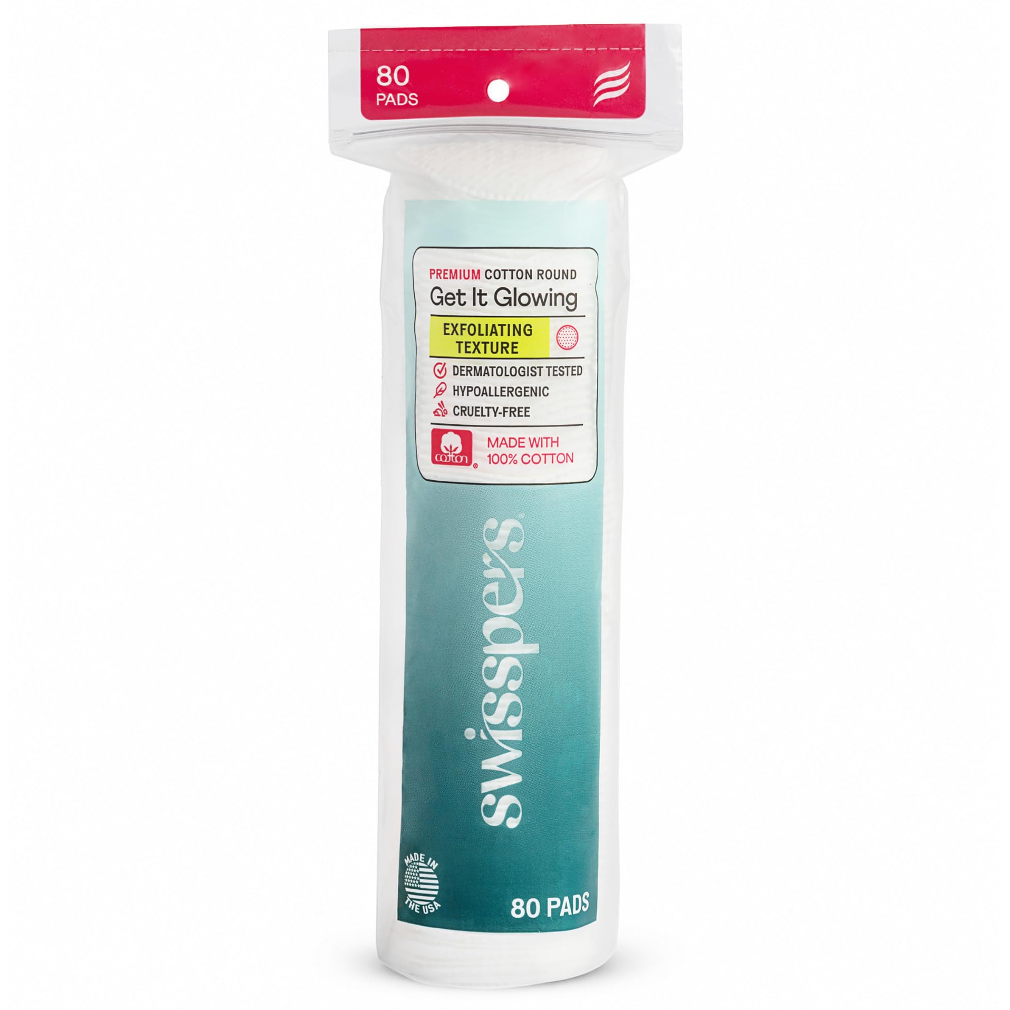 Swisspers Premium Exfoliating Cotton Rounds, Dual-Sided (Pack of 1)