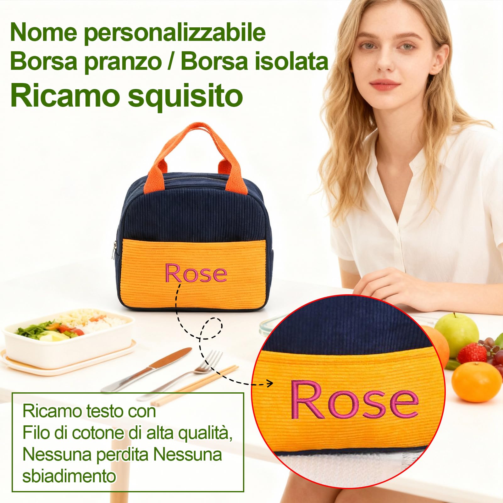 Borsa Pranzo Isolante In Velluto A Coste – Grande Capacità, Con Tracolla Regolabile, Impermeabile, A Prova Di Perdite, Per Lavoro, Picnic, Ufficio (Unisex) - 4