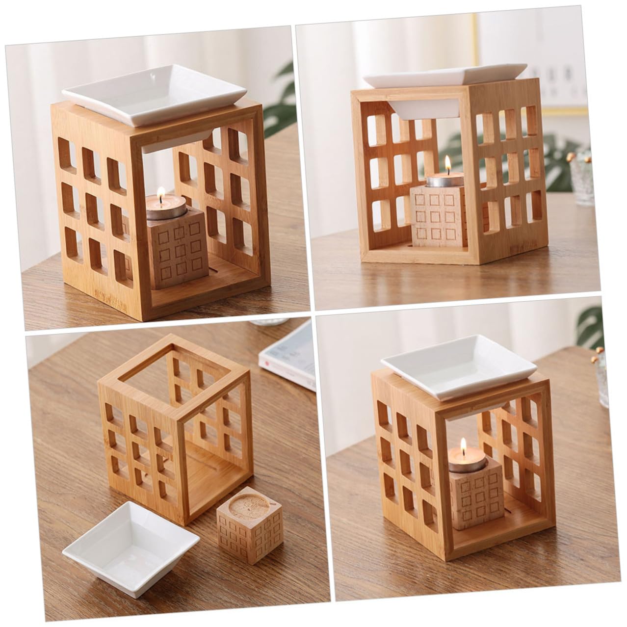 Alipis Quemador de Aroma de Madera y Cerámica para Aceite Esencial Capacidad de 150ml, Difusor de Cera para Sala y Dormitorio, Diseño Elegante y Funcional