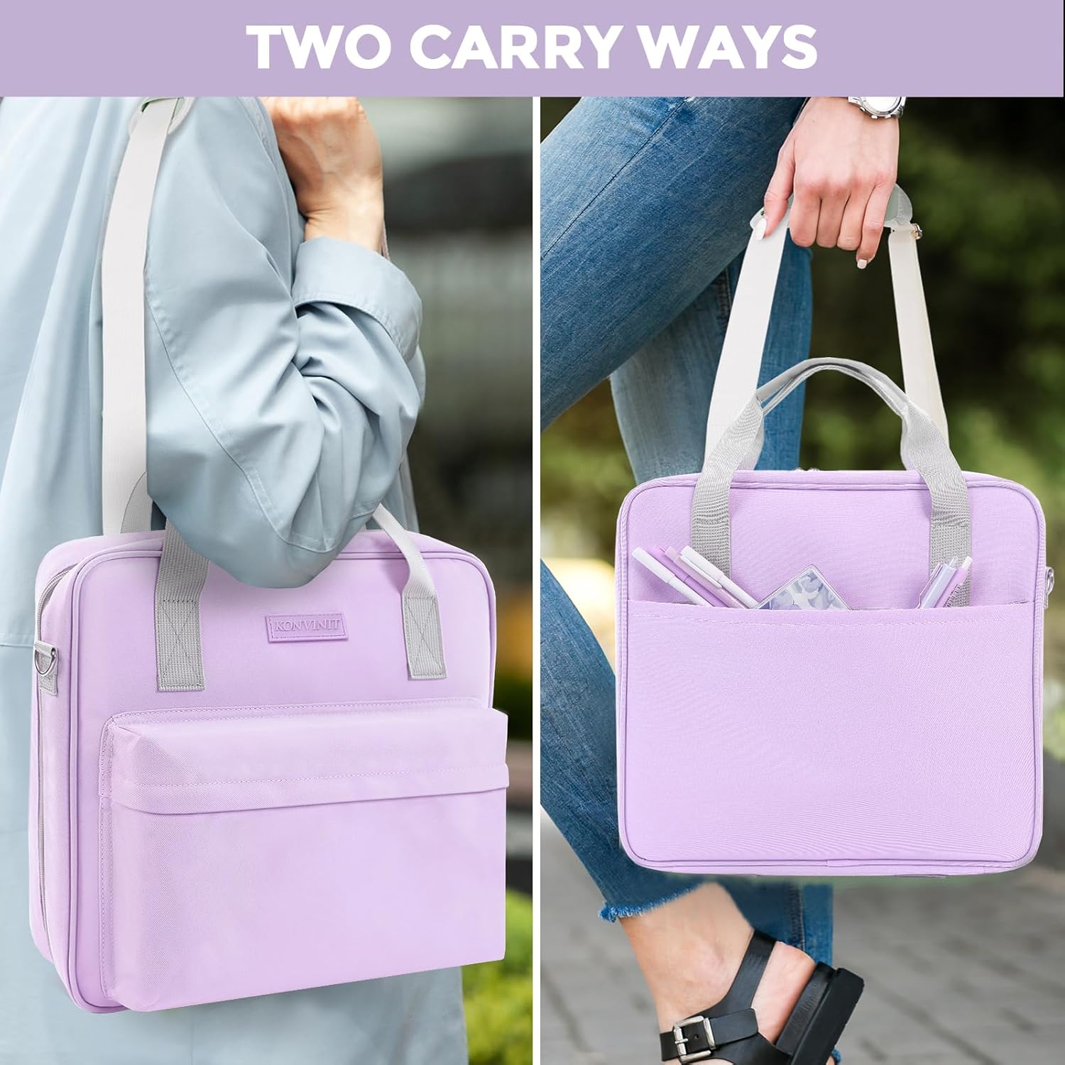 KONVINIT 3 Ring Zipper Binder with Handle & Shoulder Strap for School, 2 Inch Zip Up Portfolio Binder with Extra Pockets Holds 500 Sheets, Purple Trapper Keeper for School Supplies