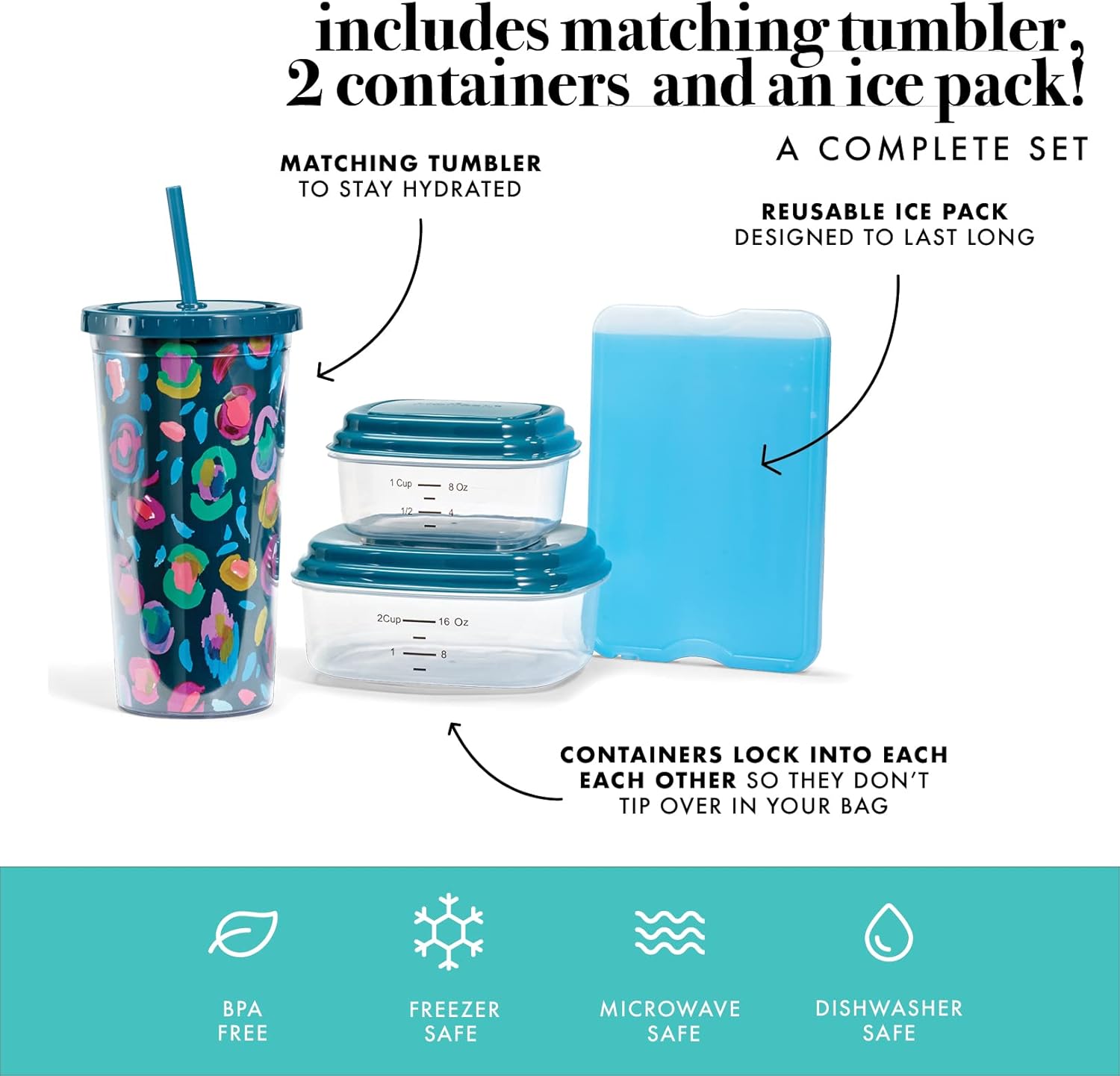 Fit & Fresh Lunch Bag For Women, Insulated Womens Lunch Bag For Work, Leakproof & Stain-Resistant Large Lunch Box For Women With Containers, Tumbler and Ice Pack, Zipper Closure Wichita Bag Leopard - Image 4