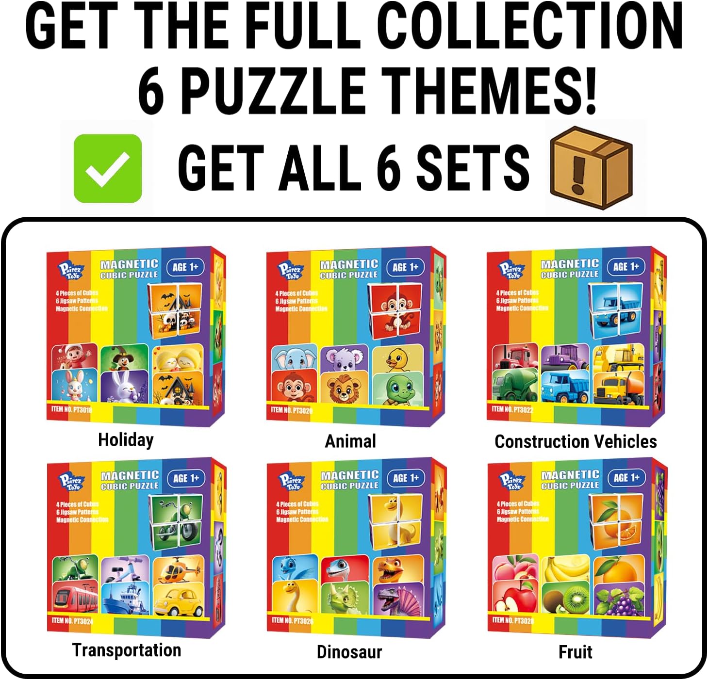 Pairez Toys Magnetic Blocks for Toddler Toys, 6 Packs Total 24 PCS in 36 Patterns, Pack of 6 Random Themed Puzzles Bundle, Sensory Montessori STEM Travel Toys for Kids