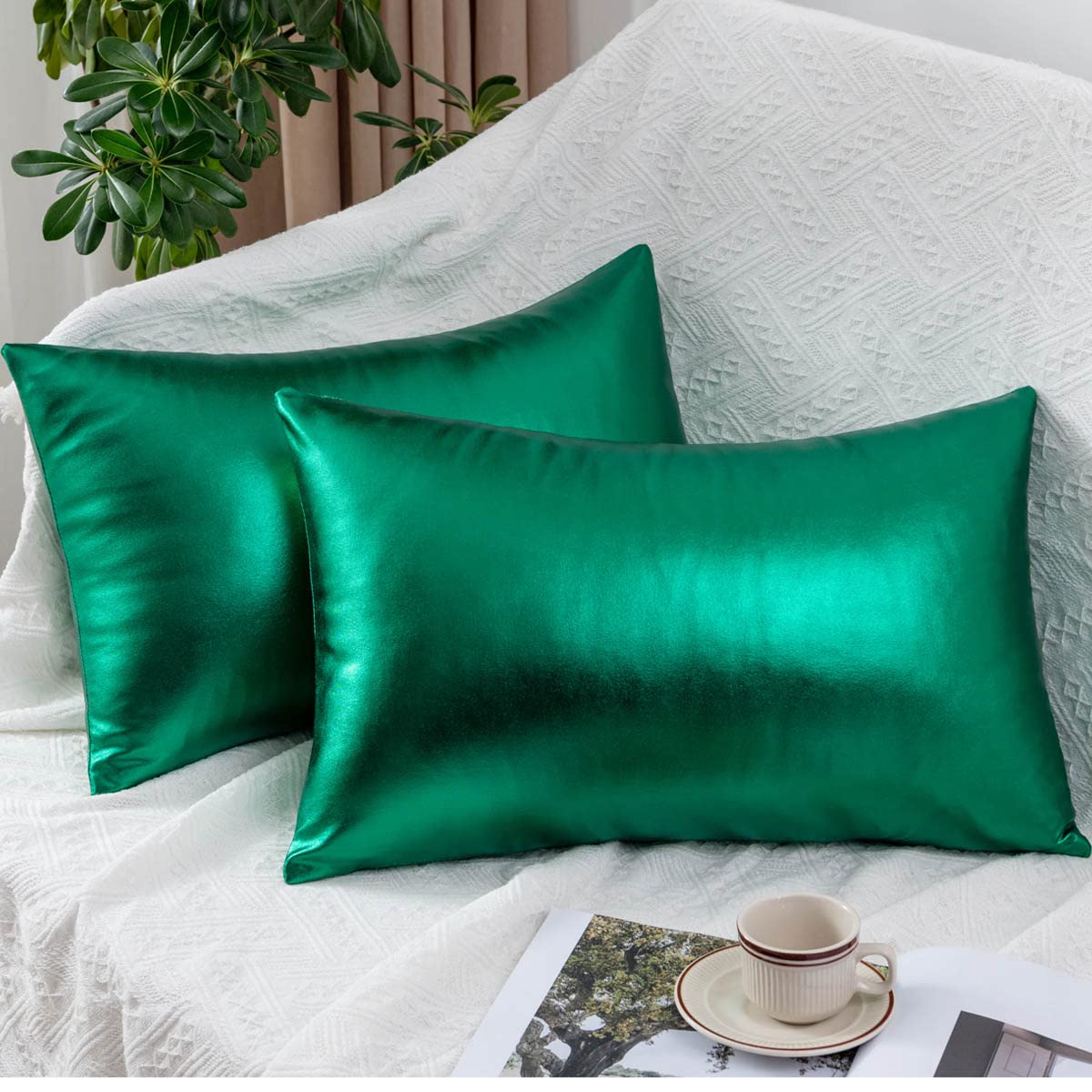 Eucior Sparkling Silver Grey Pillows, Decorative Pillow Cases,12x20 inch 18x18 inch Pillow Covers, for Home Sofa Couch Chair Back Seat Bedroom Car, Starry 2 Pack (12x20 Inches - 2Pcs, Forest Green) โ image 1