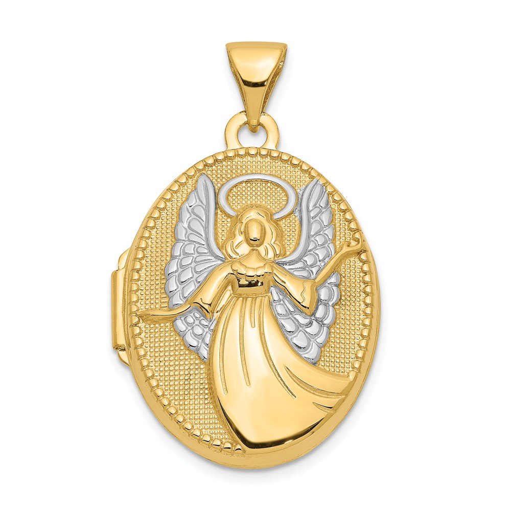 Jewelry Pilot 14K Yellow Gold 21mm x 18mm Guardian Angel Oval Shape Locket Pendant