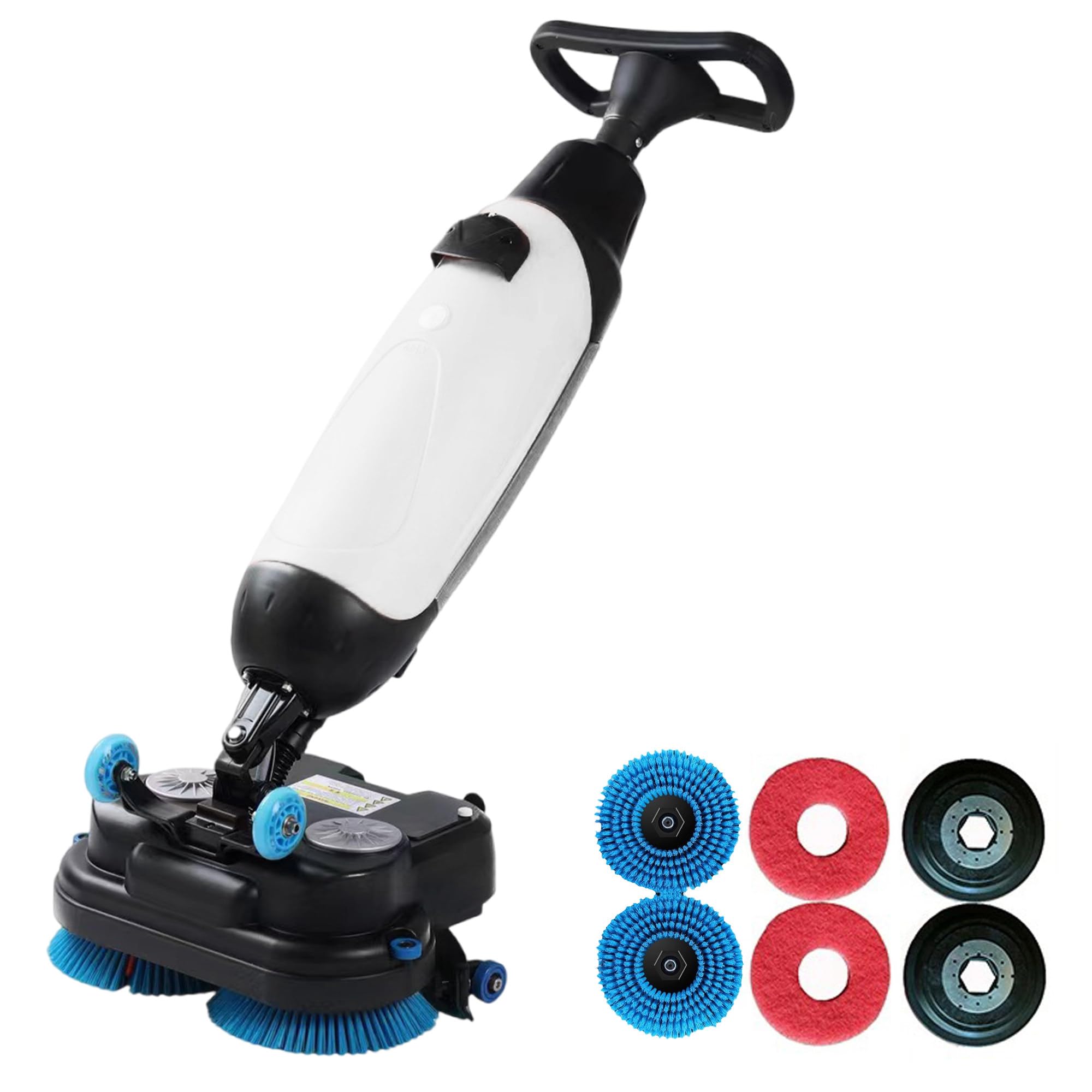fregadora de Suelos, fregadora Industrial, Ancho de Limpieza 17", cepillos Dobles, Cabezal Giratorio 360°, fregadora y abrillantadora, para Uso doméstico, Oficina, hotelero White-6PieceSet
