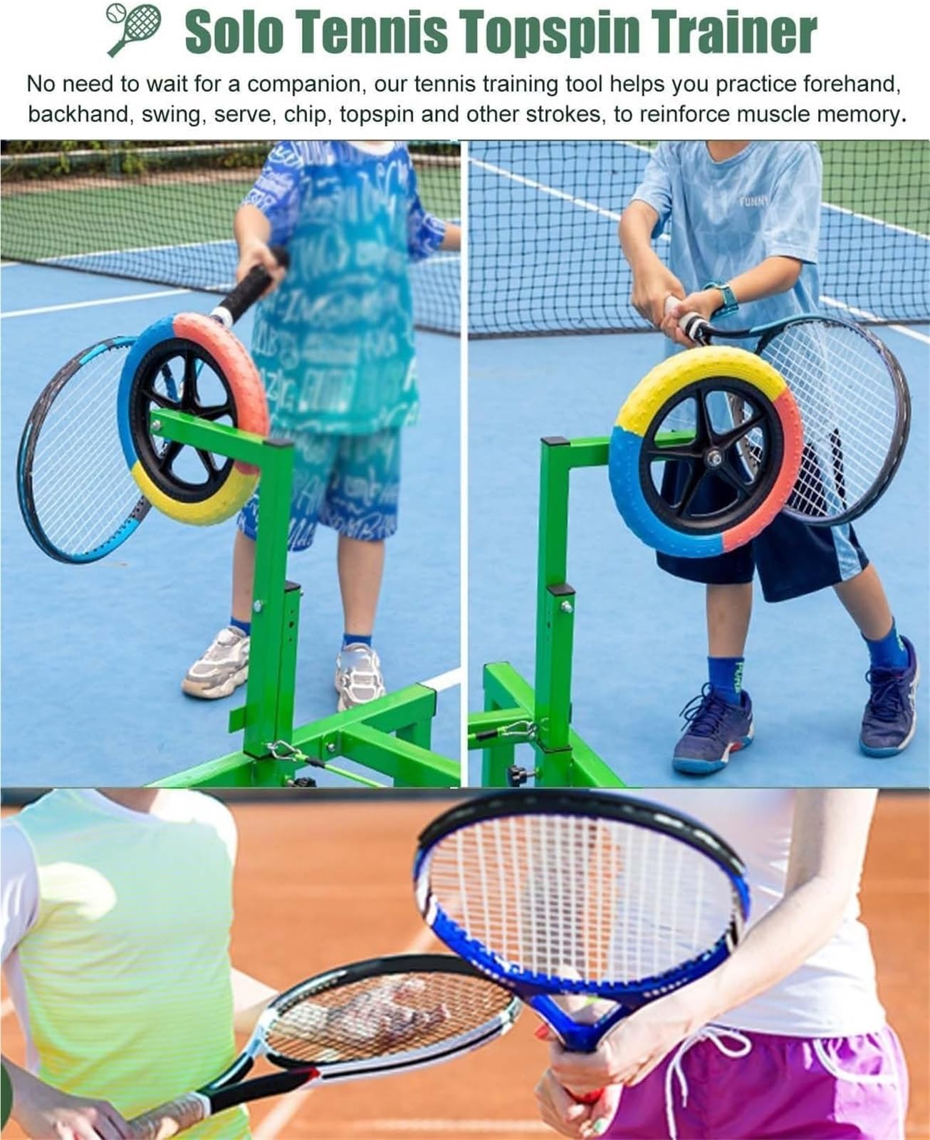 Topspin - Attrezzo da tennis regolabile in altezza, doppia ruota, per interni ed esterni