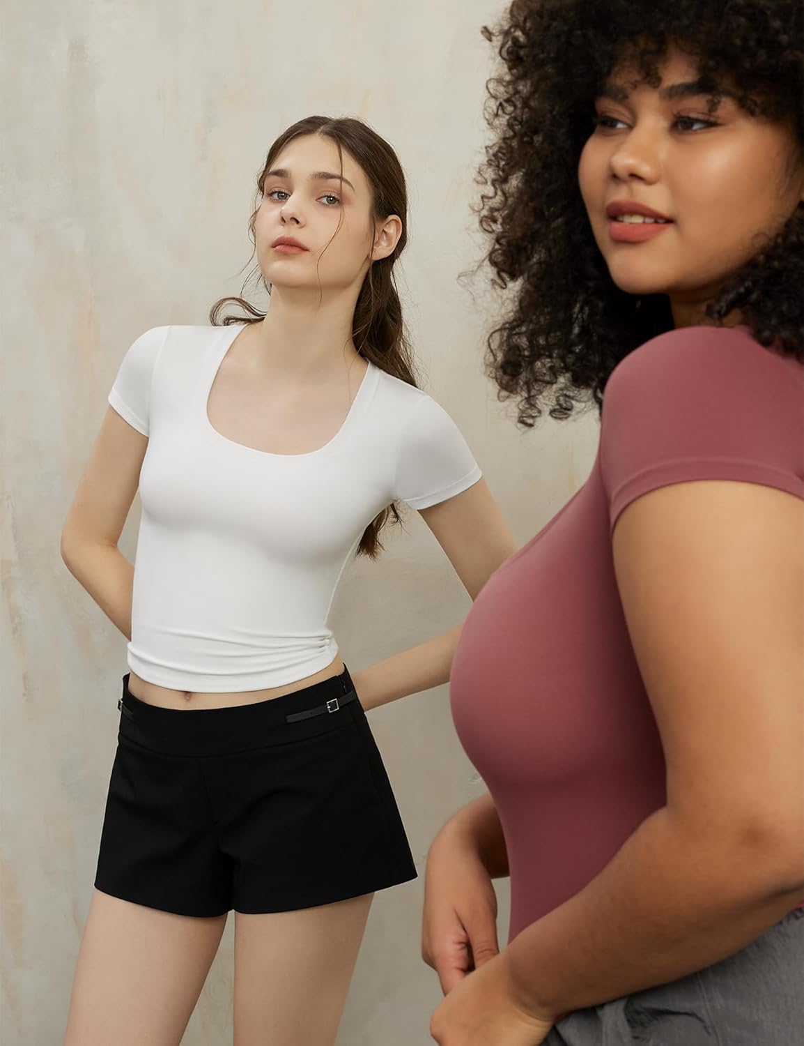 PUMIEY Women's T Shirts Short Sleeve Scoop Neck Basic Going Out Tops Fashion Slim Fit Tee Smoke Cloud Pro Collection - Image 6