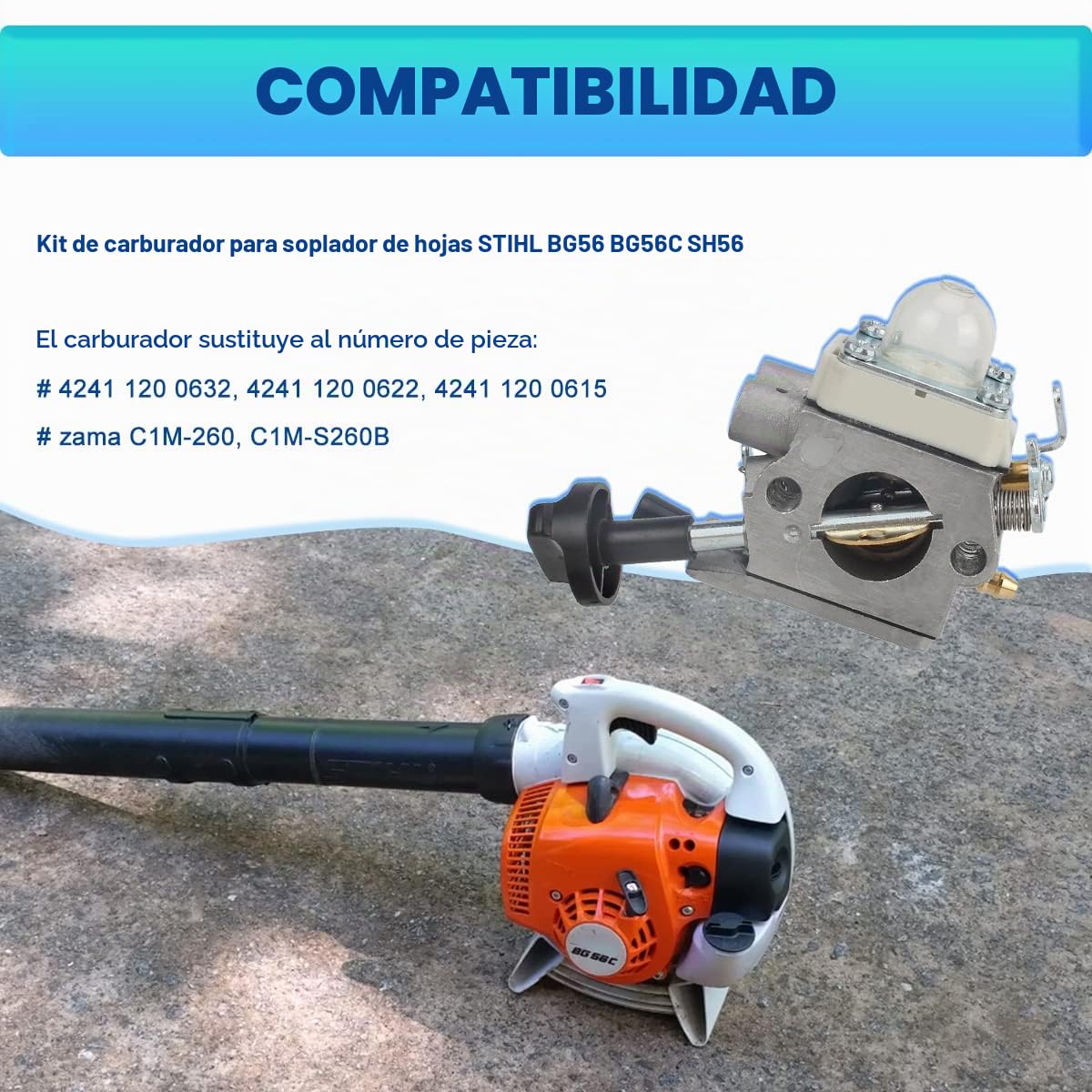 ZAMDOE BG56 Carburador Filtro de Aire para Stihl BG56 BG56C soplador de Hojas reemplaza C1M-S260B 4241-120-0632 4241-120-0622 4241-120-0615 4214-120-1800 Piezas con Filtro de Combustible de bujía