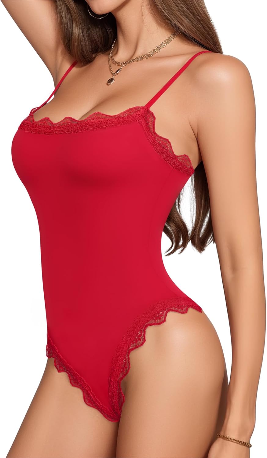 MANGOPOP Women's Cami Thong Bodysuit Double Lined Square Neck Backless Body Suit Adjustable Spaghetti Strap Tank Tops - Image 2