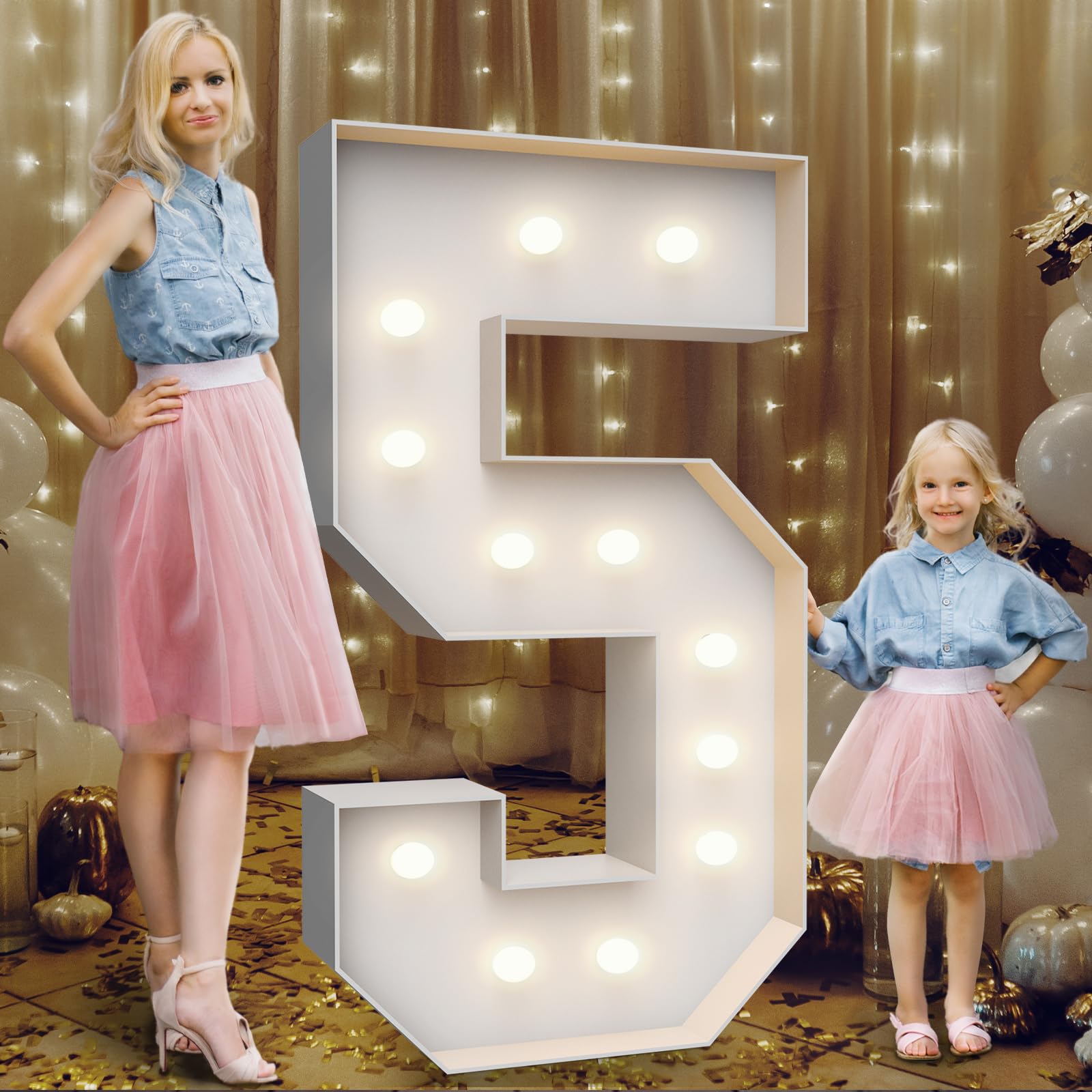 Photo 1 of 4FT Marquee Light Up Numbers 5,Party Decoration Large Marquee Light Up Letters with Weighted Water Bag,Pre-cut Foam Board Set Can Be Used for Birthdays,Weddings,Baby Anniversaries