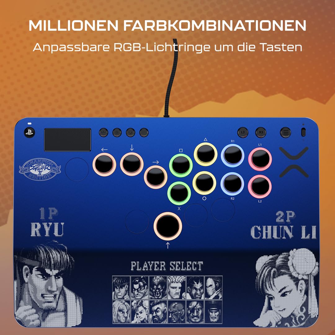 Turtle Beach Victrix Pro KO Leverless Fight Stick: Street Fighter II PS5 | Street Fighter II Champion Edition, PlayStation, Windows PC, Turnier-Arcade-Controller, 16 Cherry-Switches, schlankes Design