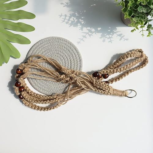 Miniatura 5 de Colgador de macramé para plantas para colgar en interiores con cuentas de madera, macetas de macramé, sin borlas, para interiores y exteriores,