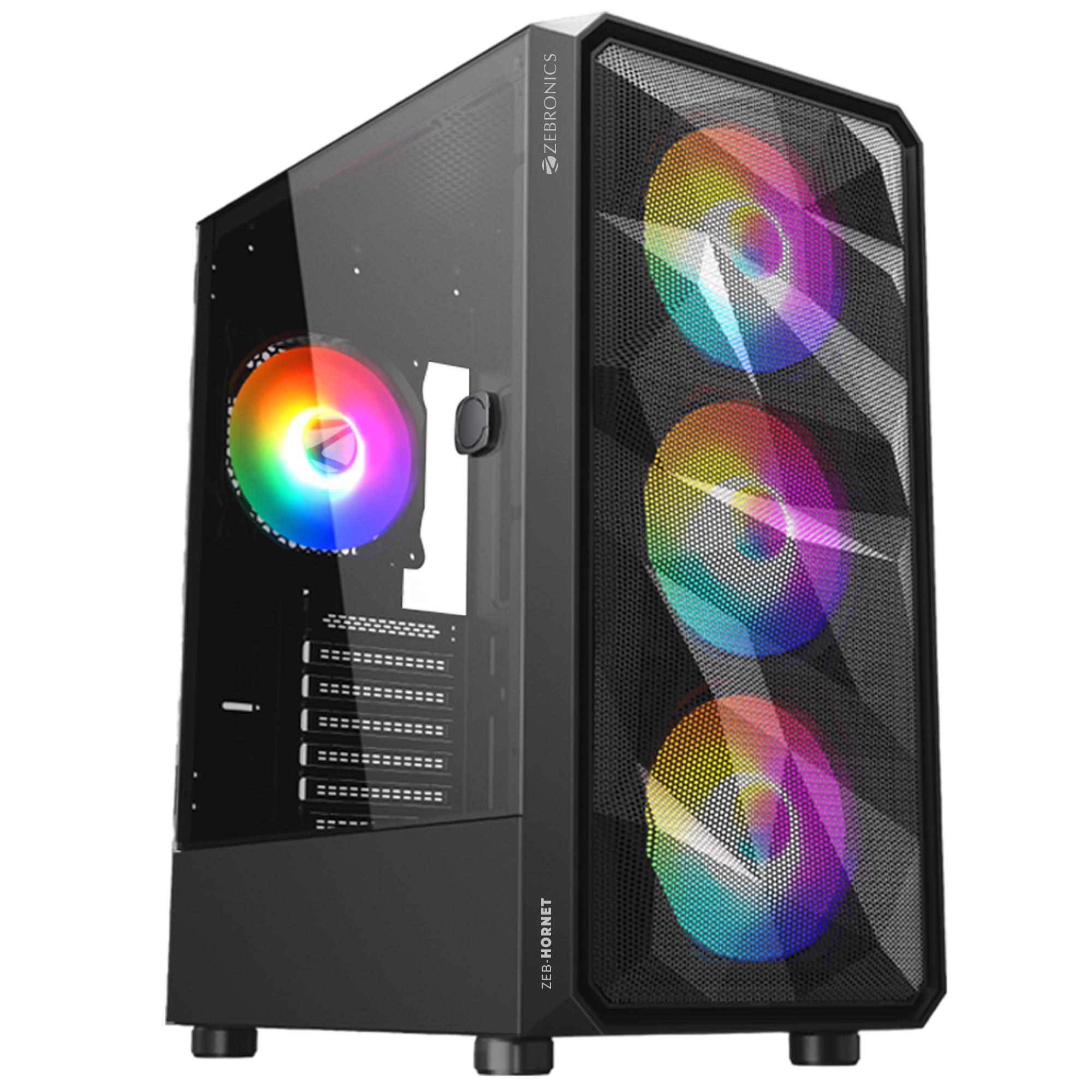 ZEBRONICS Hornet Mid-Tower Premium Gaming Cabinet ATX, 4 ARGB Fan, LED Control Switch, Window Tempered Glass Panel, USB 3.0, Top AIO Cooler Support, Magnetic Dust Filter (Black) (B0CCP5DBK3) Amazon Price History, Amazon Price Tracker