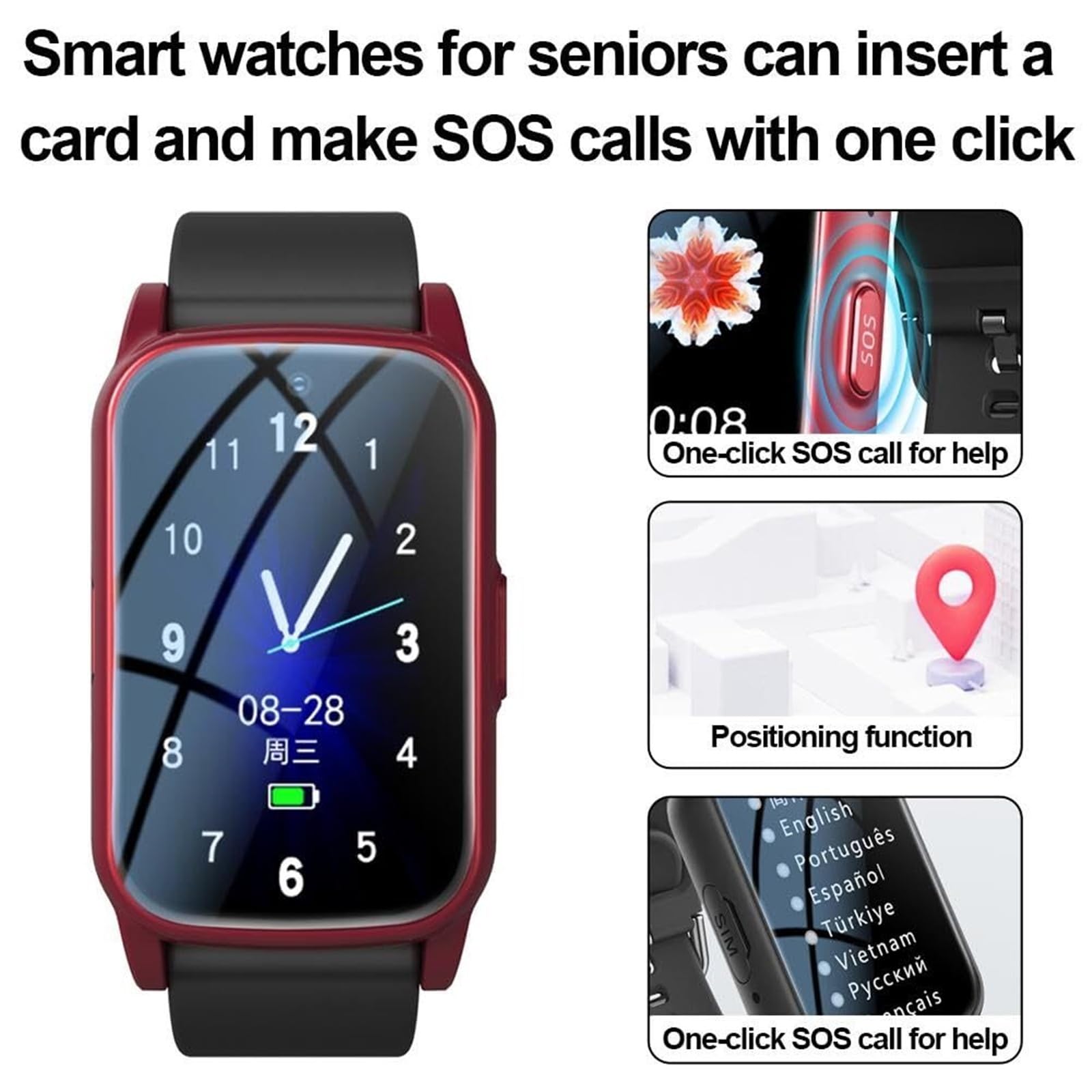 Mothdust Smartwatch Rilevamento Cadute per Anziani GPS Tracker Chiamata Video HD Impermeabile Cardiofrequenzimetro Pressione Promemoria Farmaci per Demenza Alzheimer Genitori
