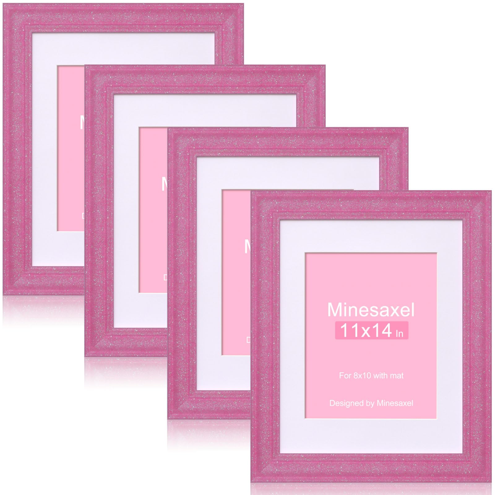 Cadres photo à paillettes roses 28x35,6 cm avec passe-partout en verre véritable | Lot de 4