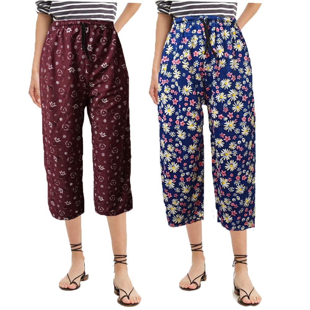 BRAND FLEX Women's Cotton Capri, Capri for Women, Nightwear Capri for Women, Printed 3/4 Pyjama, Prints May Vary (Assorted Capri)