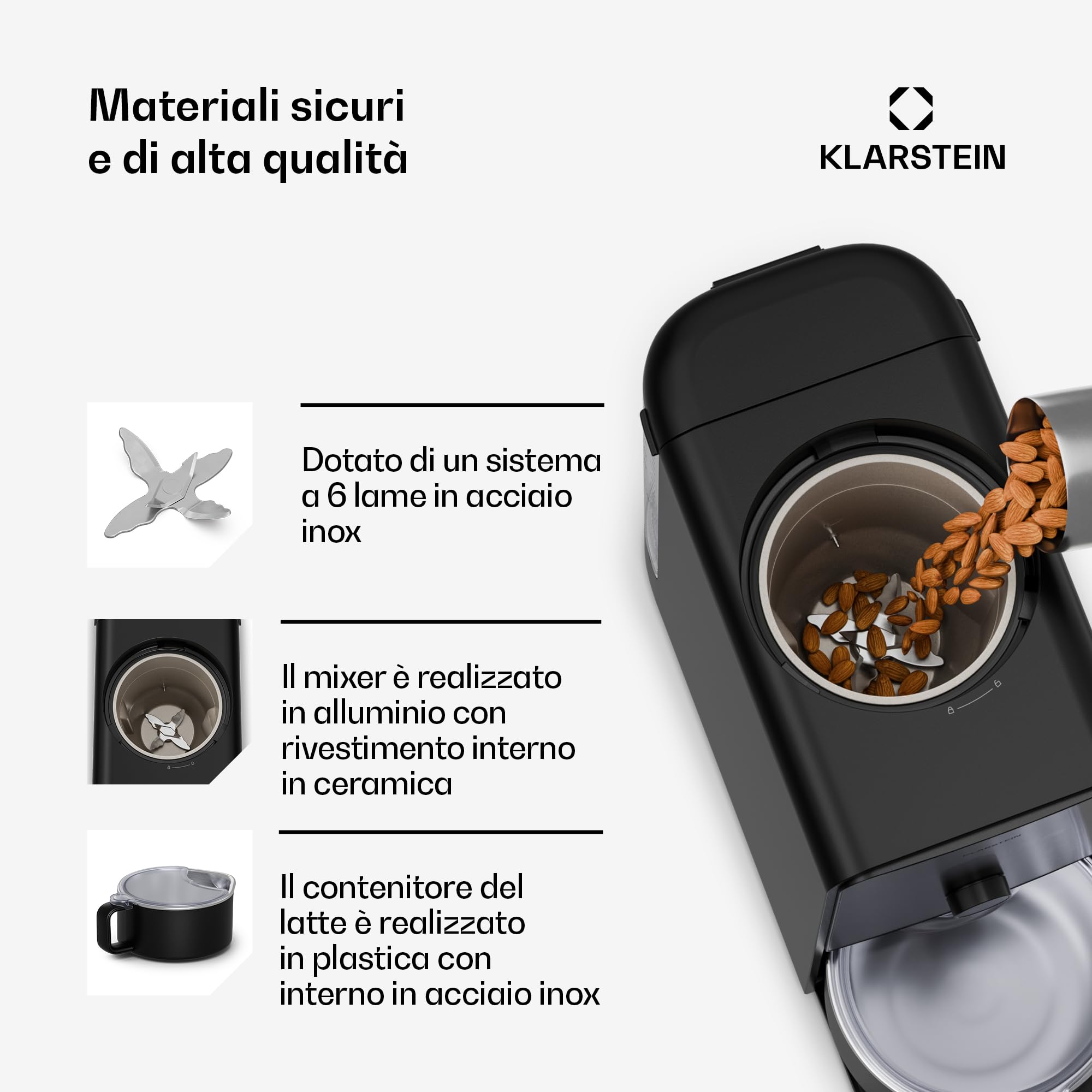 Klarstein Marcia Touch Macchina per il Latte Vegetale, 1200W, 12 Programmi, Autopulente, Display LCD, Brocca 1.2L Acciaio, per Latte di Mandorle, Avena & Noci