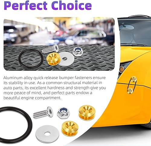 Miniatura 6 de Swpeet 54 piezas  3 pares dorados de liberación rápida, clips universales de aluminio para parachoques delantero y trasero, cierre de parachoques