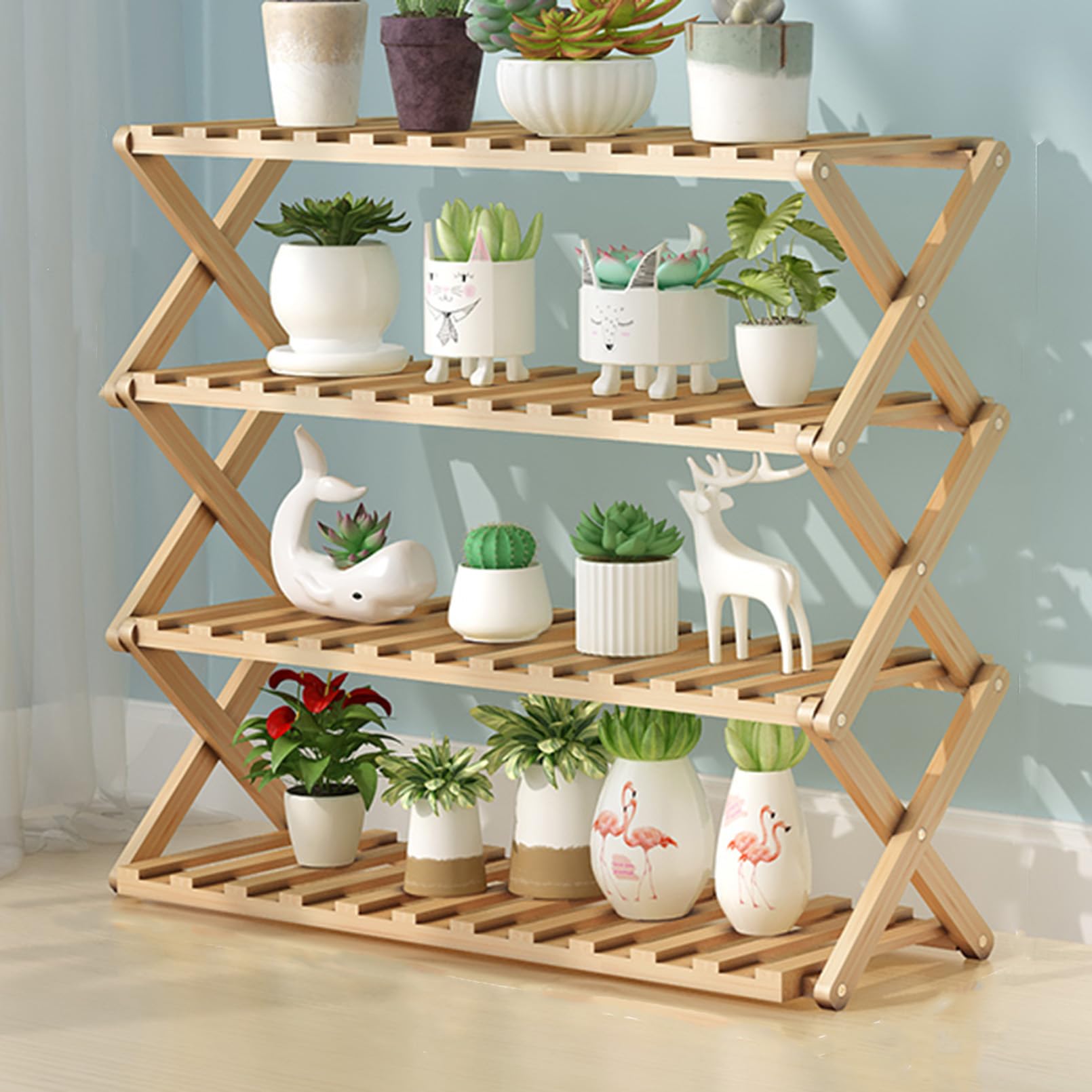 Support de plante en bambou à 3 niveaux et étagère échelle naturelle pour pots intérieurs