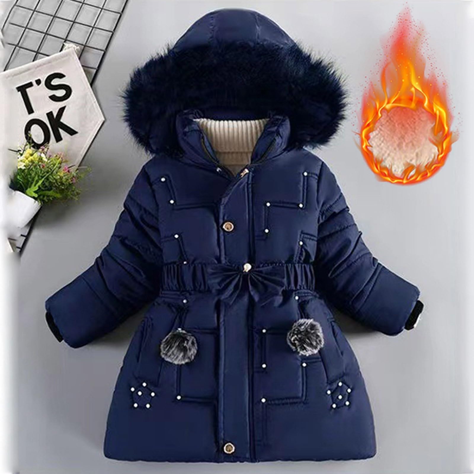 Abrigo cálido de invierno para niñas con capucha sintética con forro polar para clima frío