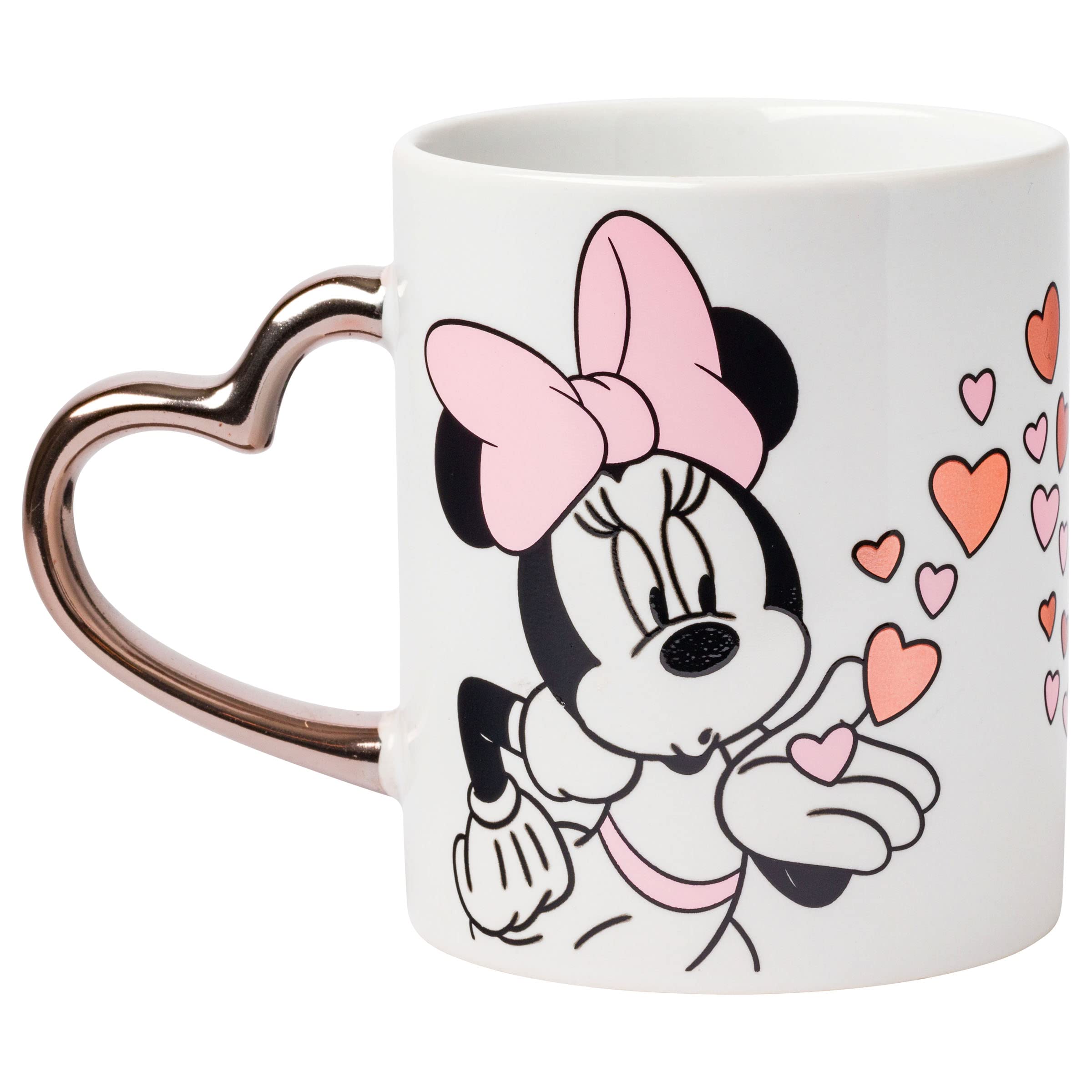 Silver Buffalo Minnie Blowing Kiss to Mickey with Hearts Gold Heart Shape Handle Lot de 2 tasses en céramique 414 ml