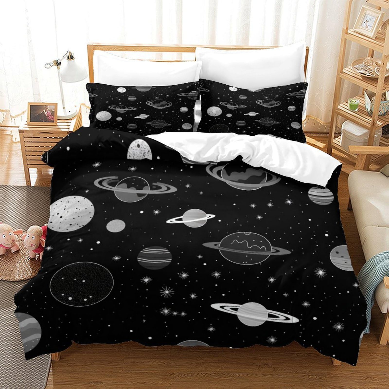 P1S9U7W5Y Galaxy Pattern 3D Printed Duvet Cover Set 3pcs Microfiber Planet Bedding Set Double