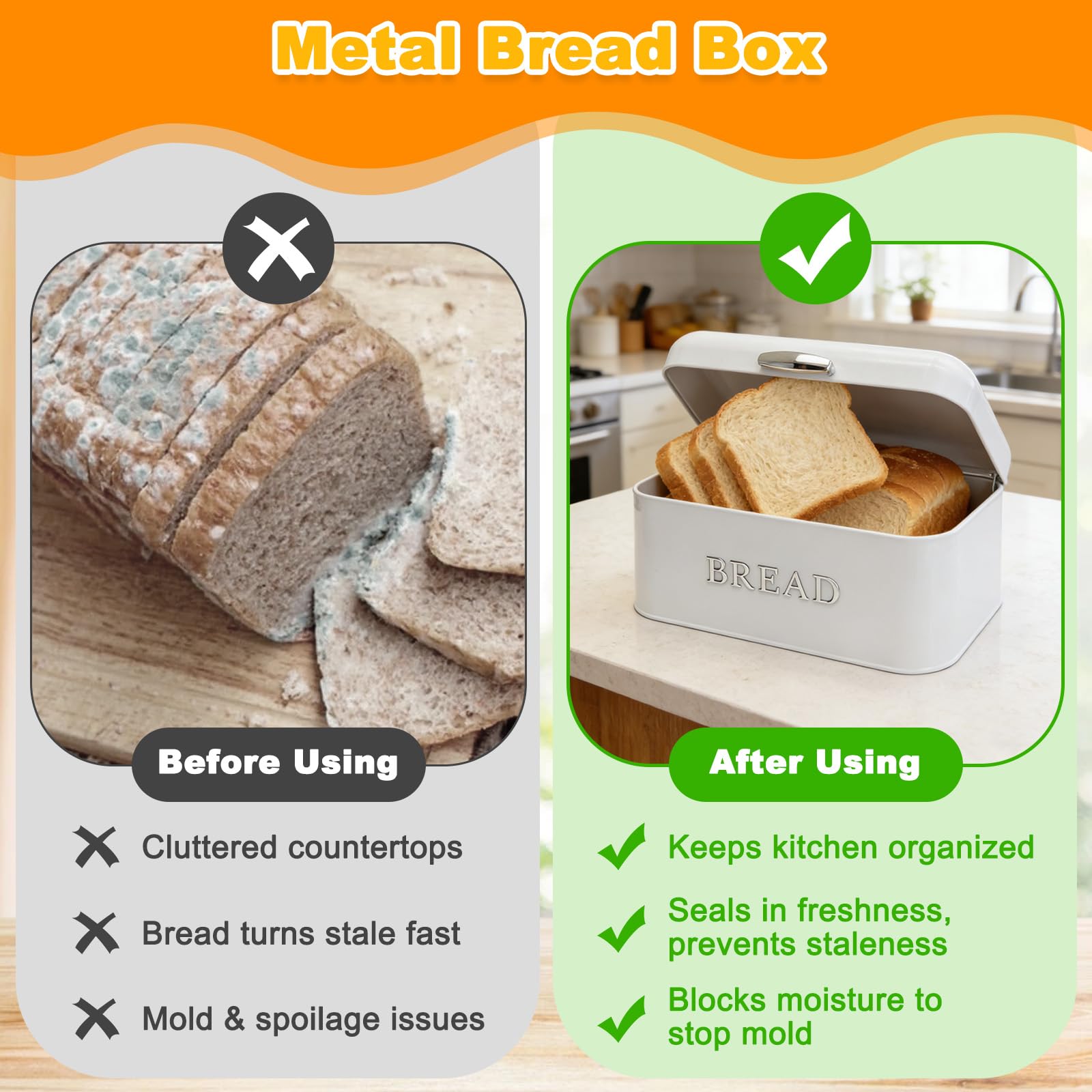 Metall Brotkasten mit Deckel, Brotaufbewahrungsbox, Großer Keksdose, Leicht Reinigen Brottopf, Weiß Brotkorb, Vintage Brotkästen für Aufbewahren Kekse, Gebäck, Obst (30 x 16 x 18cm)