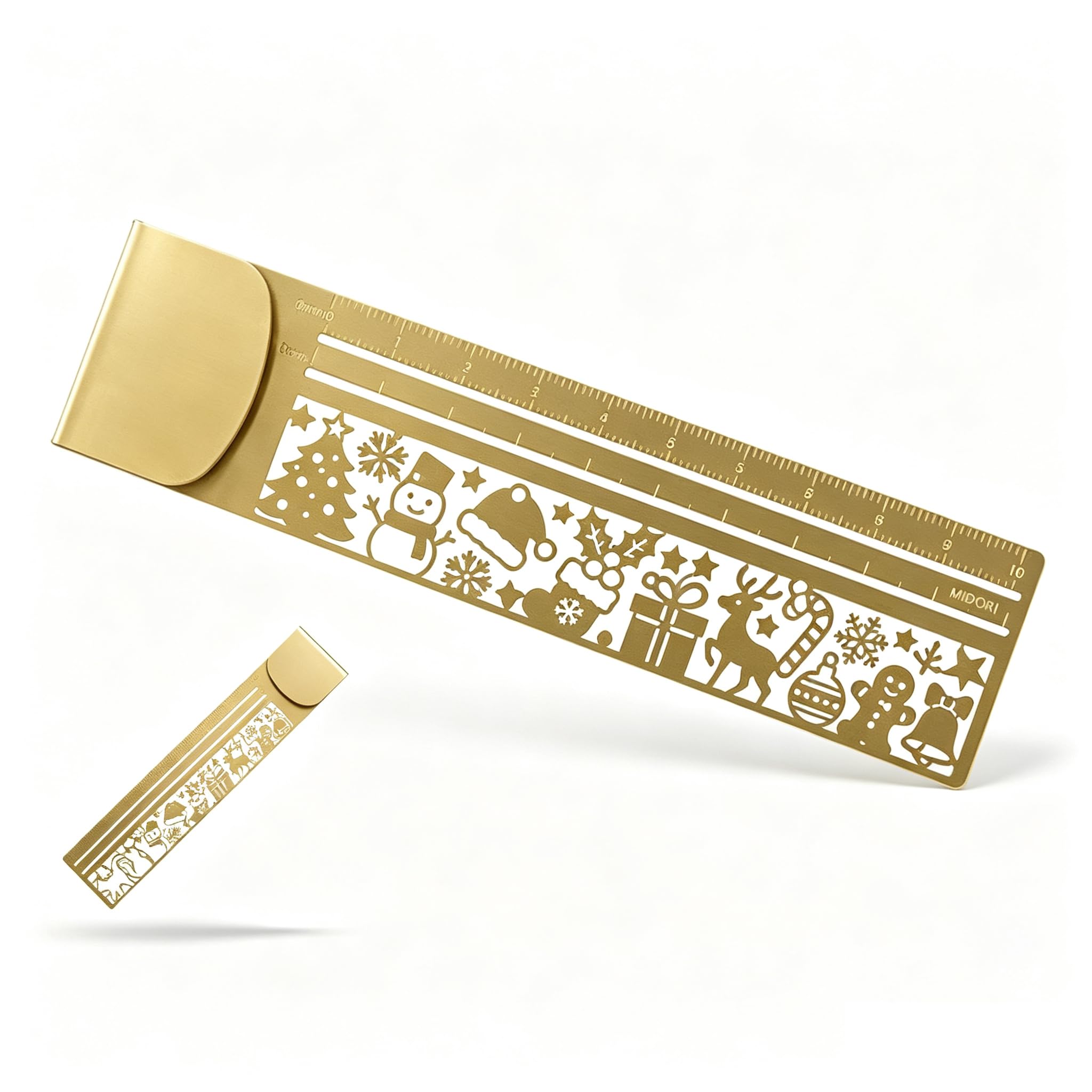 Metal Bookmark Ruler, 2-in-1 Mini Creative Cute Cat Stencil Brass Ruler (Christmas)