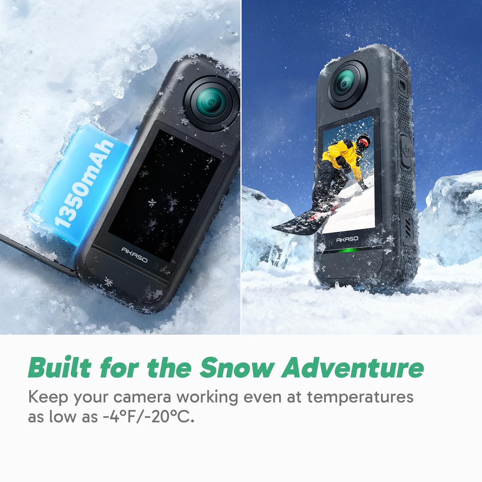 AKASO 360 Caméra d'action 360 Kit d'aventure Neige avec Carte mémoire 256 Go, capteur 1/2", 5,7 K 360, Photos 72 MP, écran Tactile de 2,29", caméra Sport 360