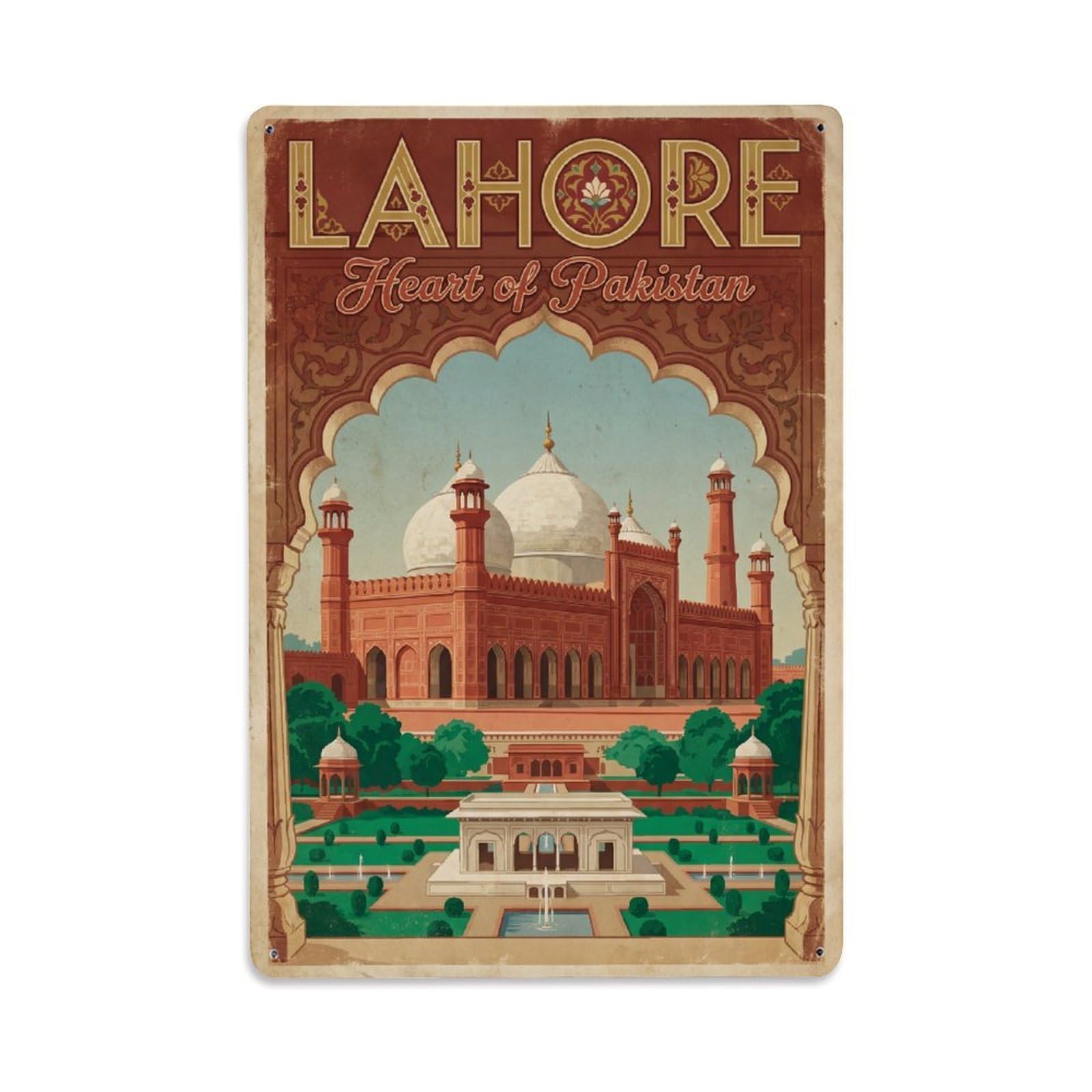 Huiyhb 8X12inch(20X30cm) Vintage Travel Pakistan Lahore Metal Tin Sign
