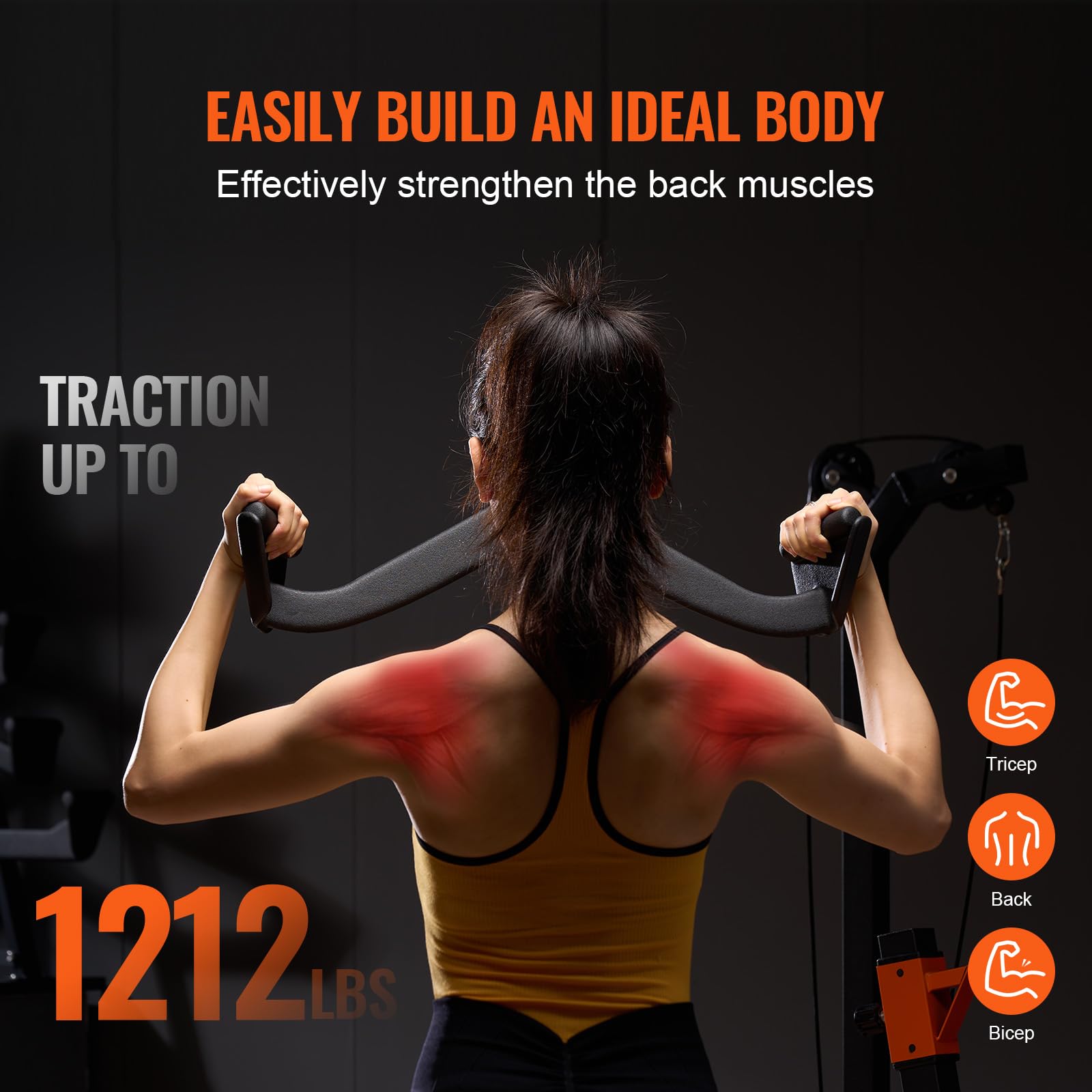 VEVOR Barre de Tirage Musculation en Forme de V, Accessoires pour Machine à Poulie en Acier Massif et Caoutchouc, Poignée de Tirage pour Entraînement de Force du Dos et Triceps, pour Gym Domicile