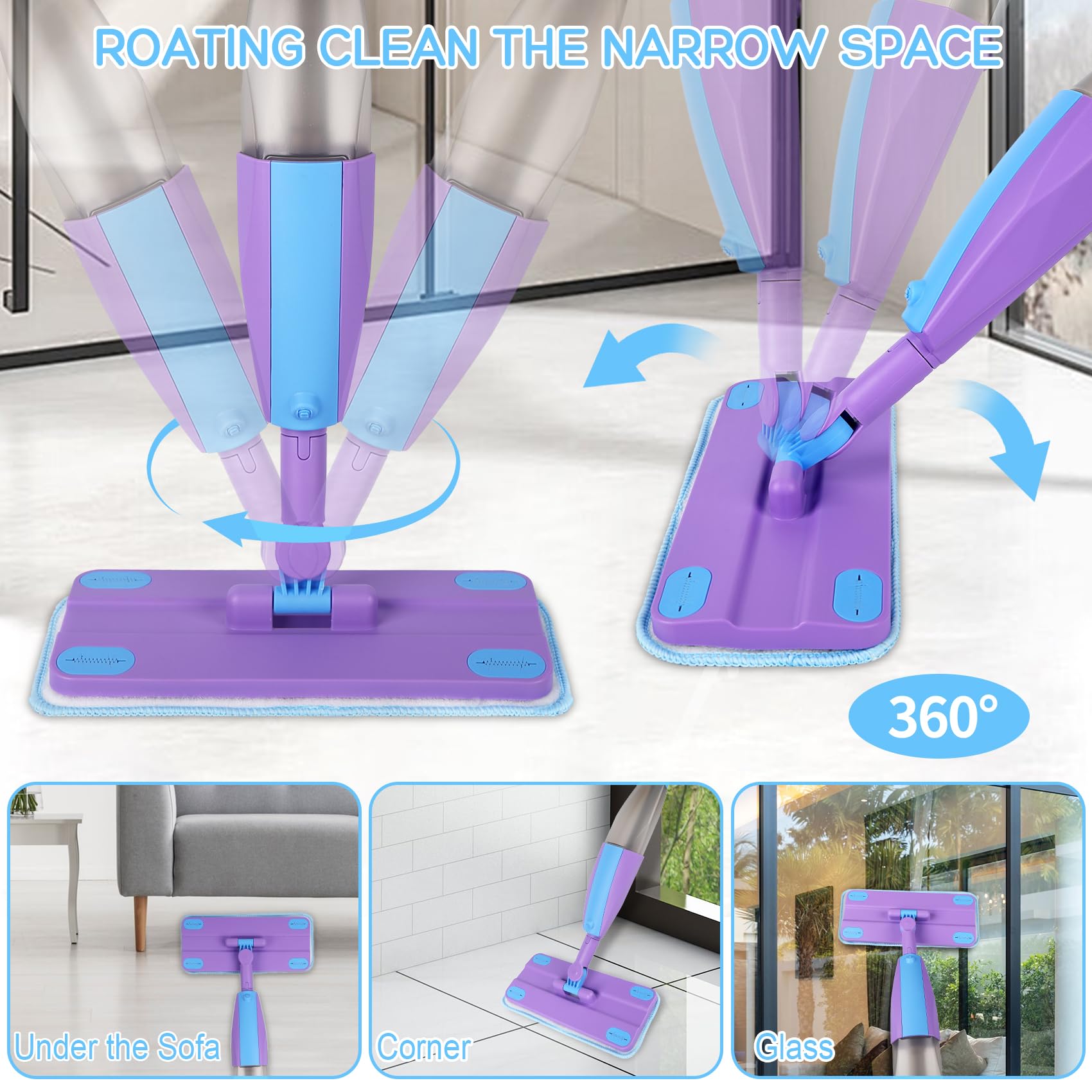 Trapeador con atomizador para niños, juego de limpieza para niños pequeños con rociador de agua y 2 almohadillas lavables para trapeador y raspador, juguetes Montessori de limpieza para juegos de 3