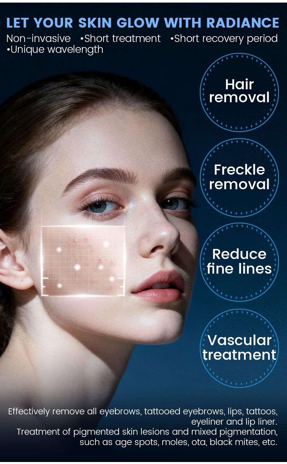Máquina de depilación multifuncional 4 en 1: depilación corporal completa sin dolor, radiofrecuencia IPL, regeneración de la piel, tratamiento del acné y eliminación de manchas.